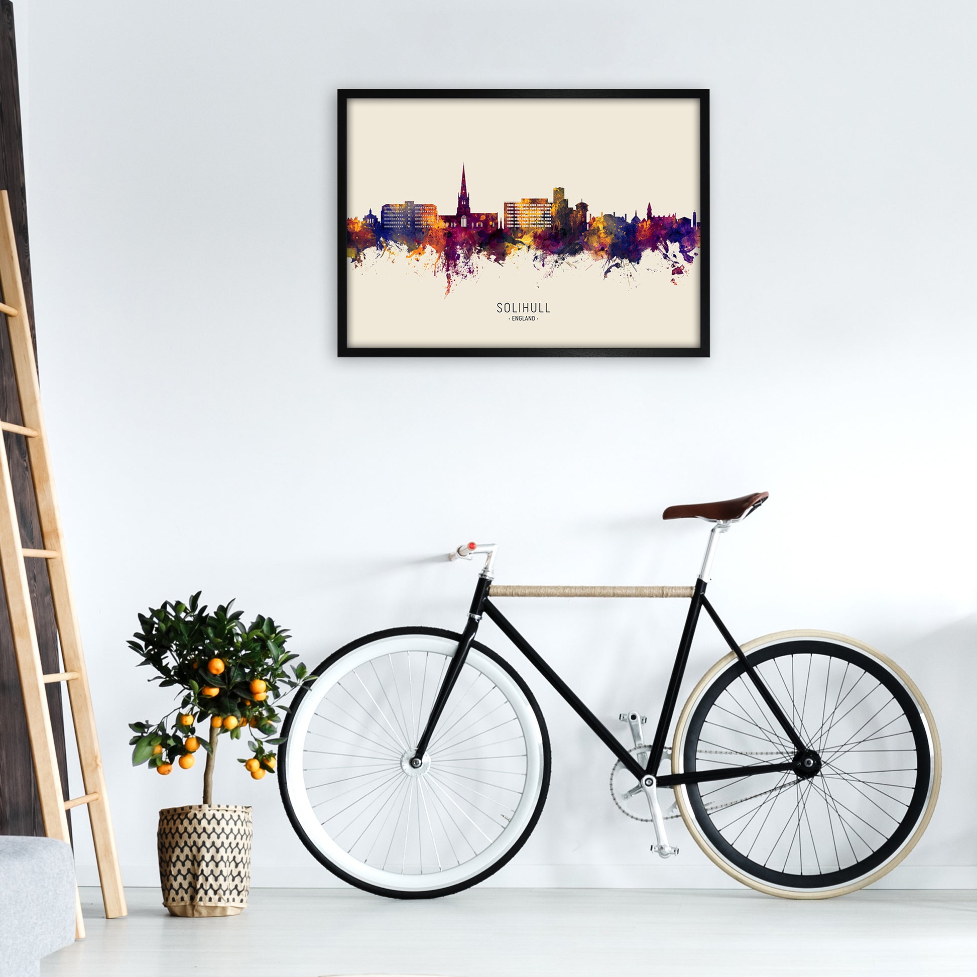 Solihull England Skyline Autumn City Name Art Print by Michael Tompsett A1 White Frame