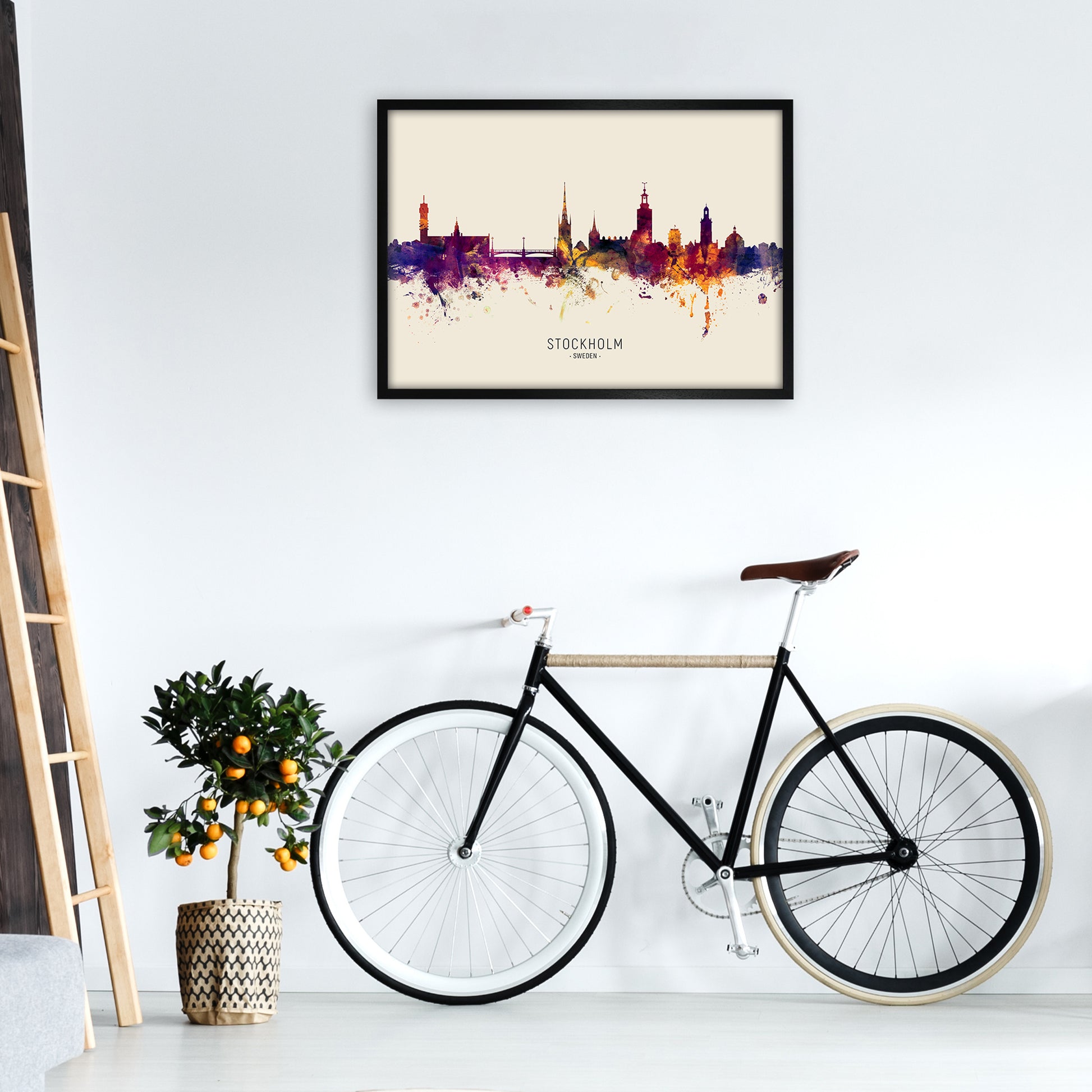 Stockholm Sweden Skyline Autumn City Name Art Print by Michael Tompsett A1 White Frame