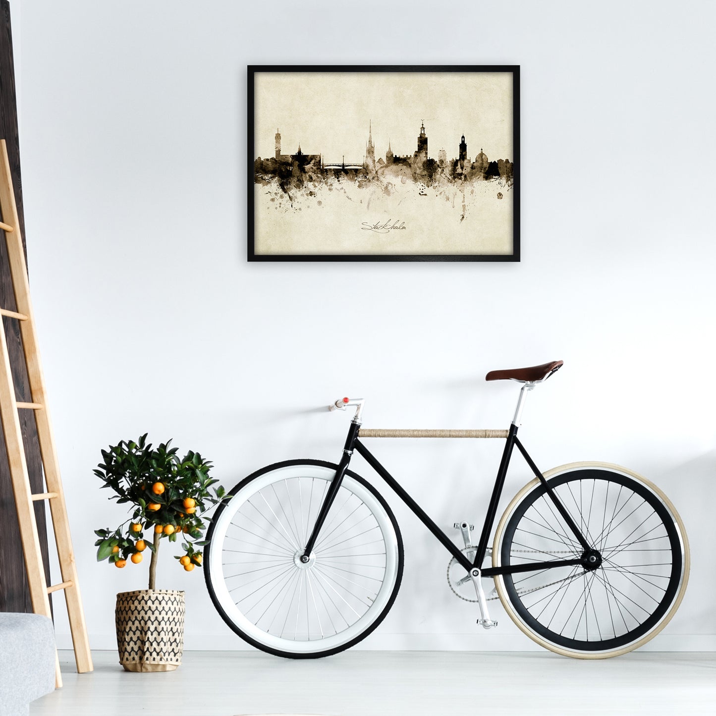 Stockholm Sweden Skyline Vintage Art Print by Michael Tompsett A1 White Frame