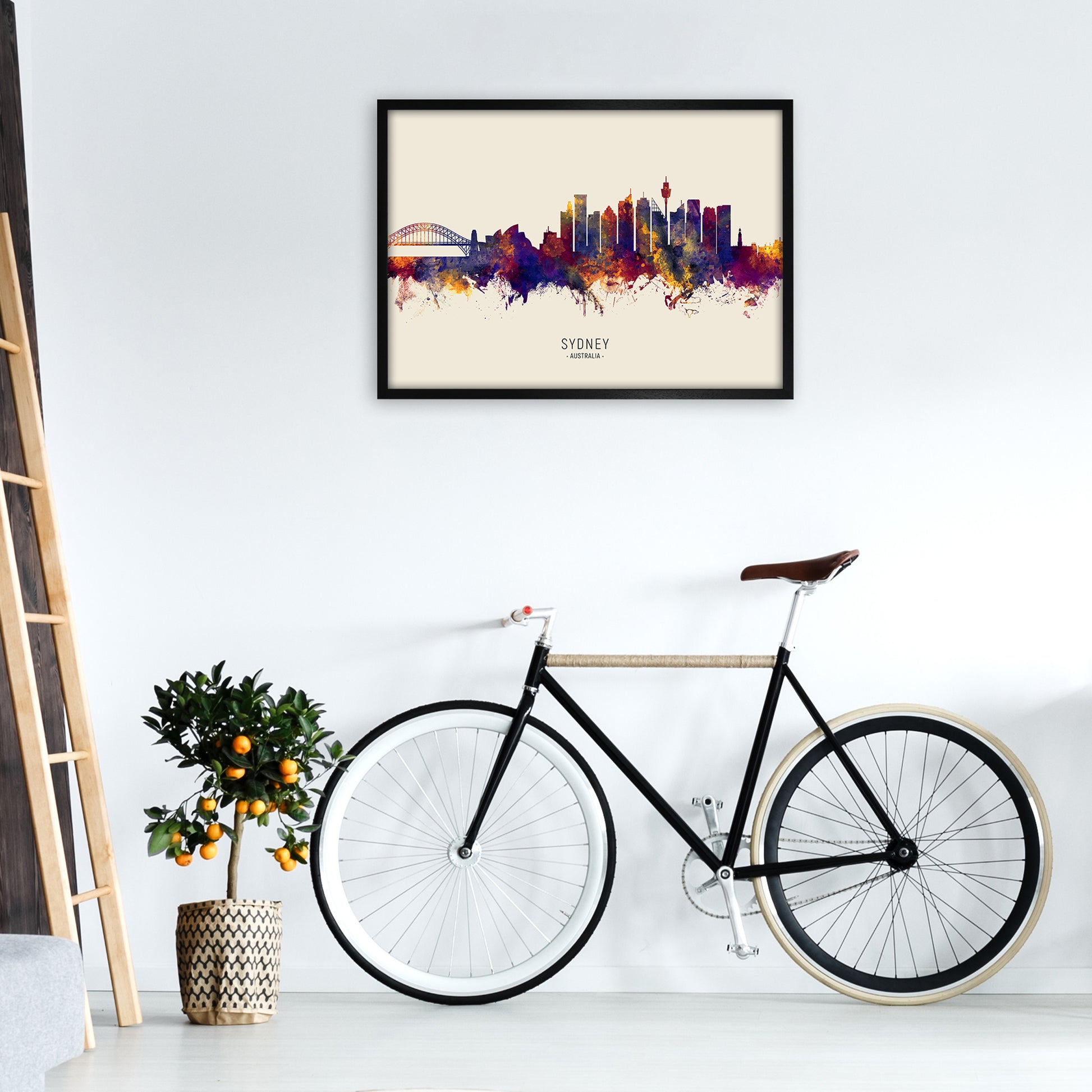Sydney Australia Skyline Autumn City Name Art Print by Michael Tompsett A1 White Frame