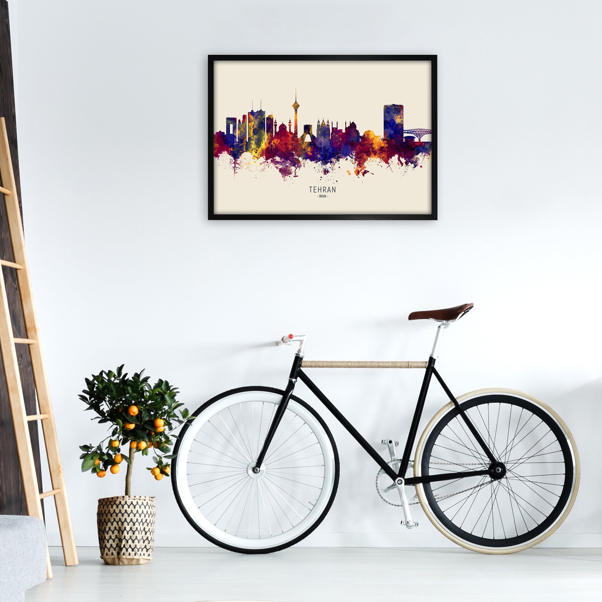 Tehran Iran Skyline Autumn City Name Art Print by Michael Tompsett A1 White Frame