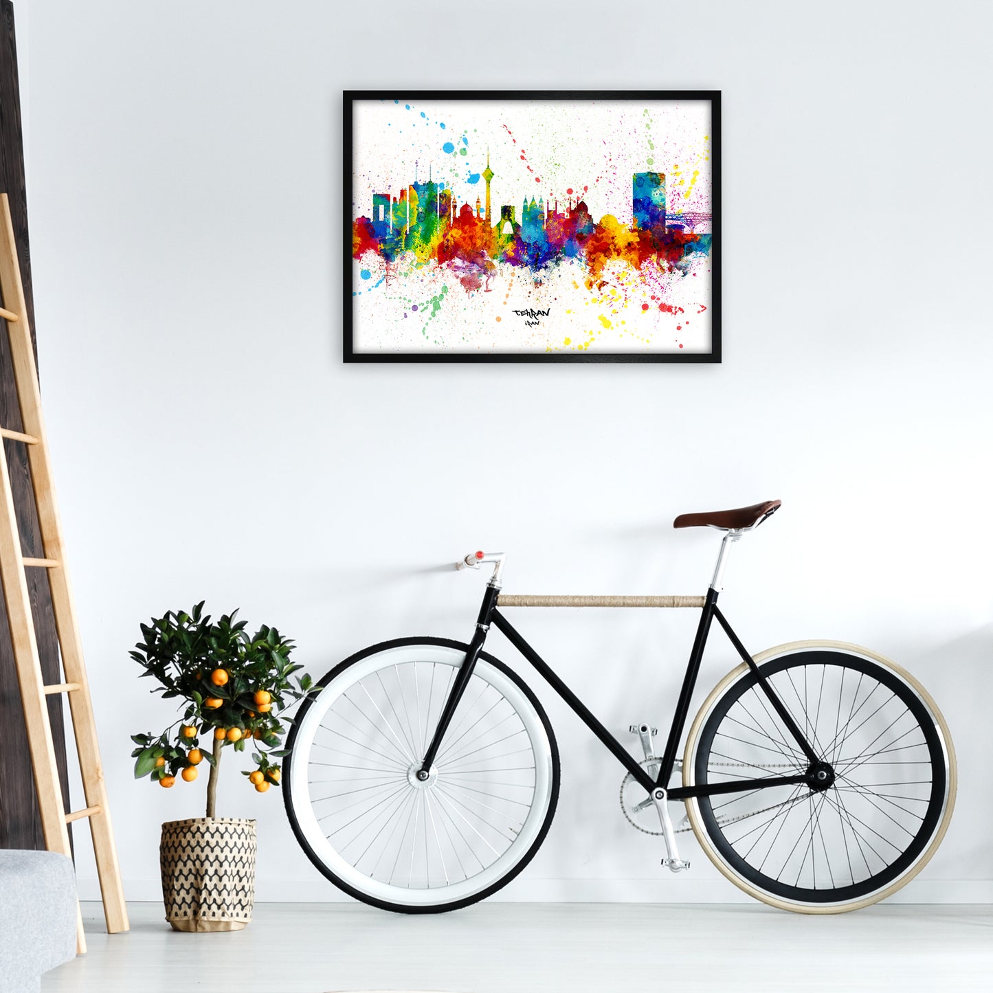 Tehran Iran Skyline Splash Art Print by Michael Tompsett A1 White Frame