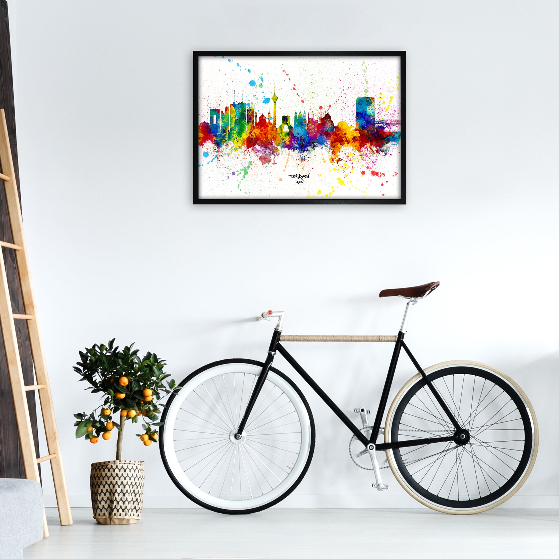 Tehran Iran Skyline Splash Art Print by Michael Tompsett A1 White Frame