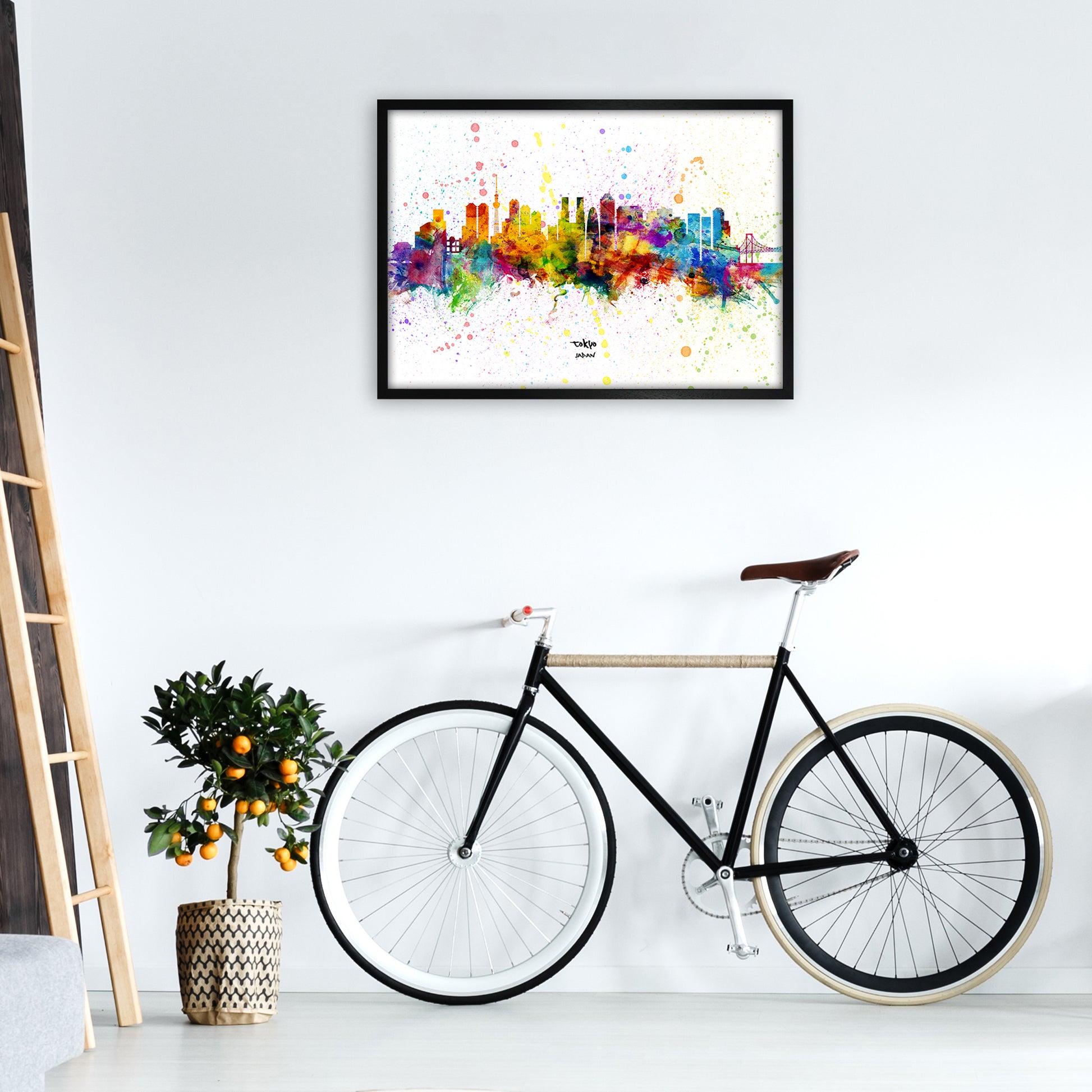 Tokyo Japan Skyline Splash Art Print by Michael Tompsett A1 White Frame