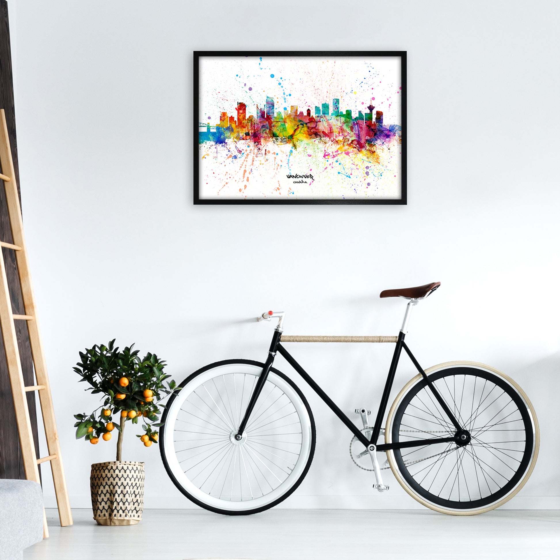 Vancouver Canada Skyline Splash Art Print by Michael Tompsett A1 White Frame