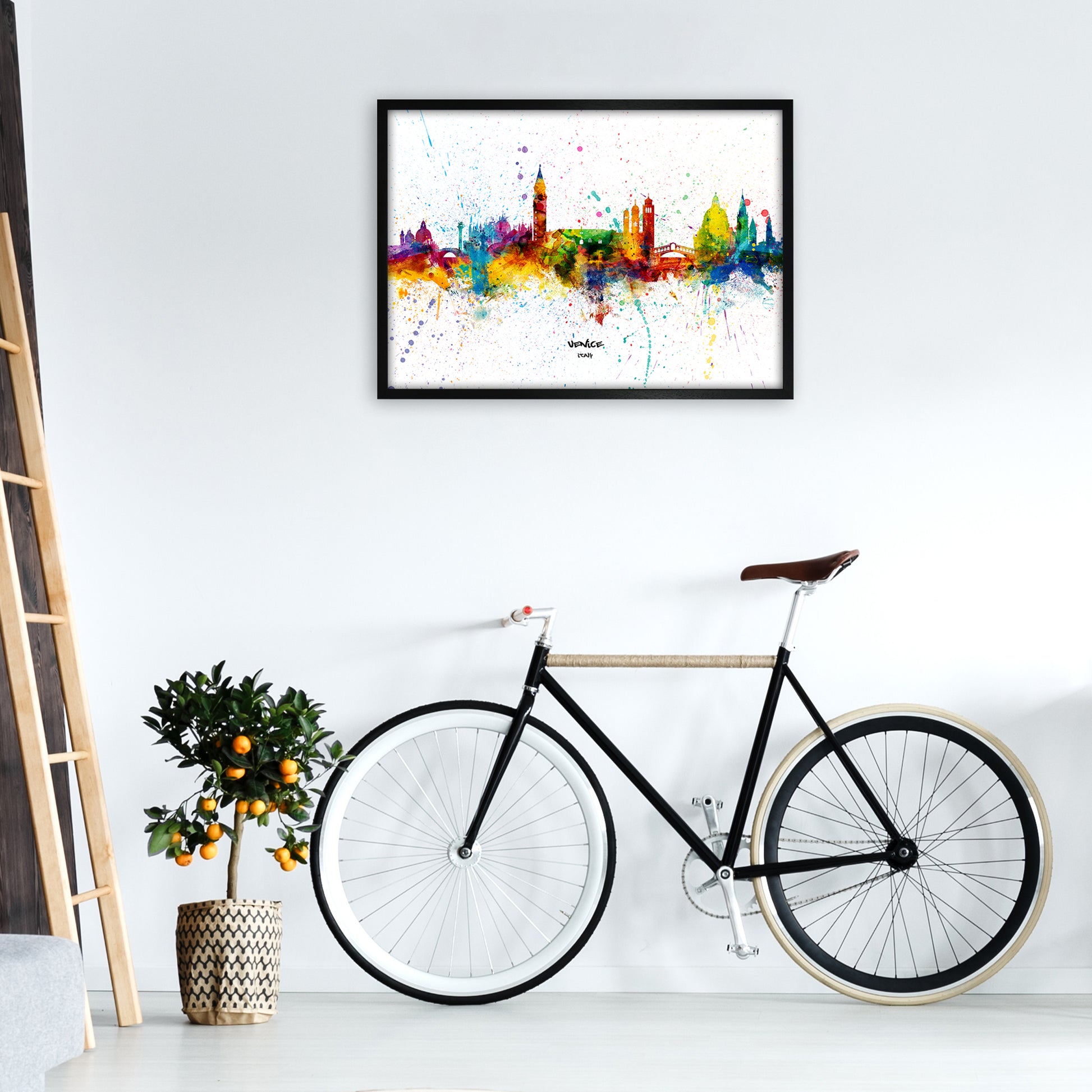 Venice Italy Skyline Splash Art Print by Michael Tompsett A1 White Frame