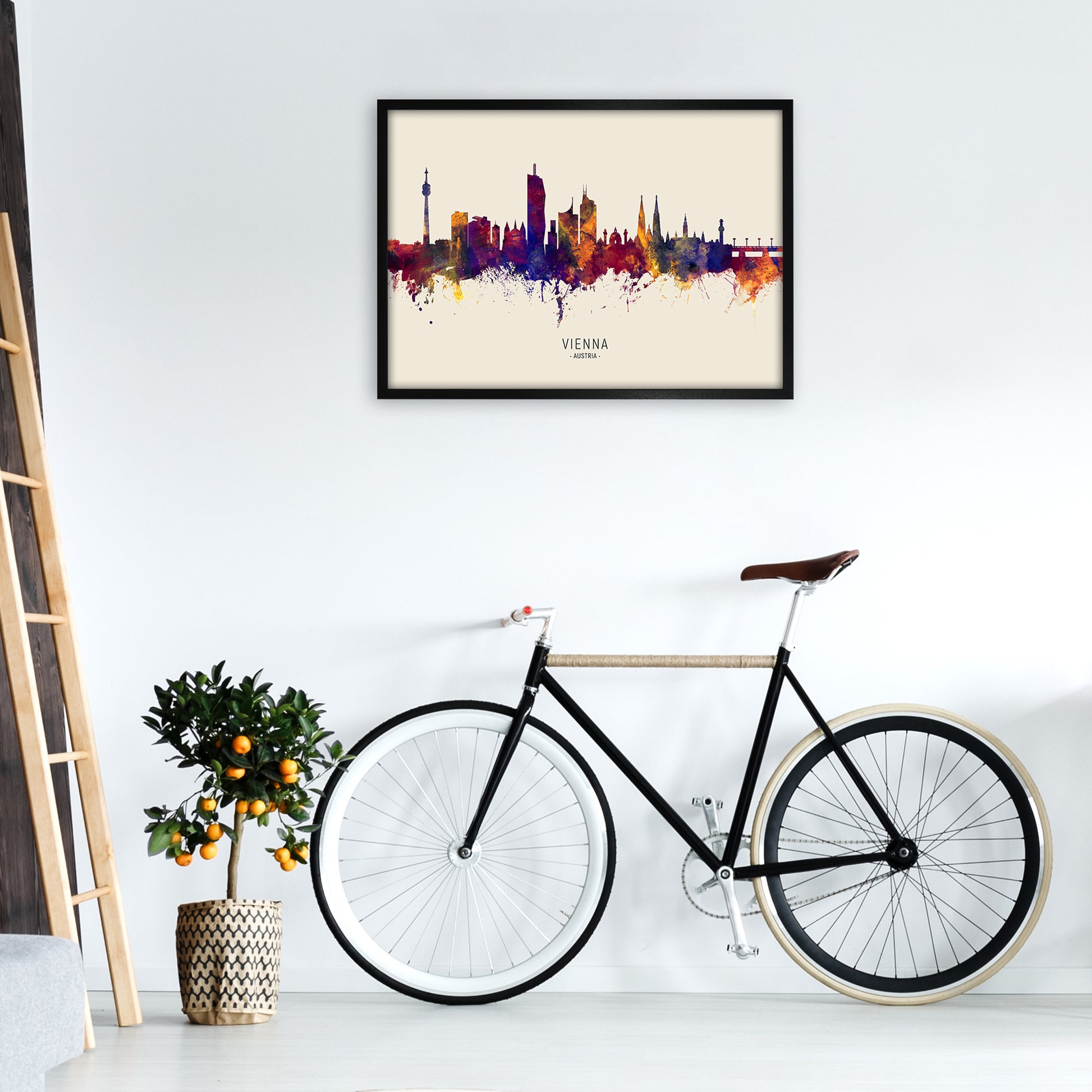 Vienna Austria Skyline Autumn City Name Art Print by Michael Tompsett A1 White Frame