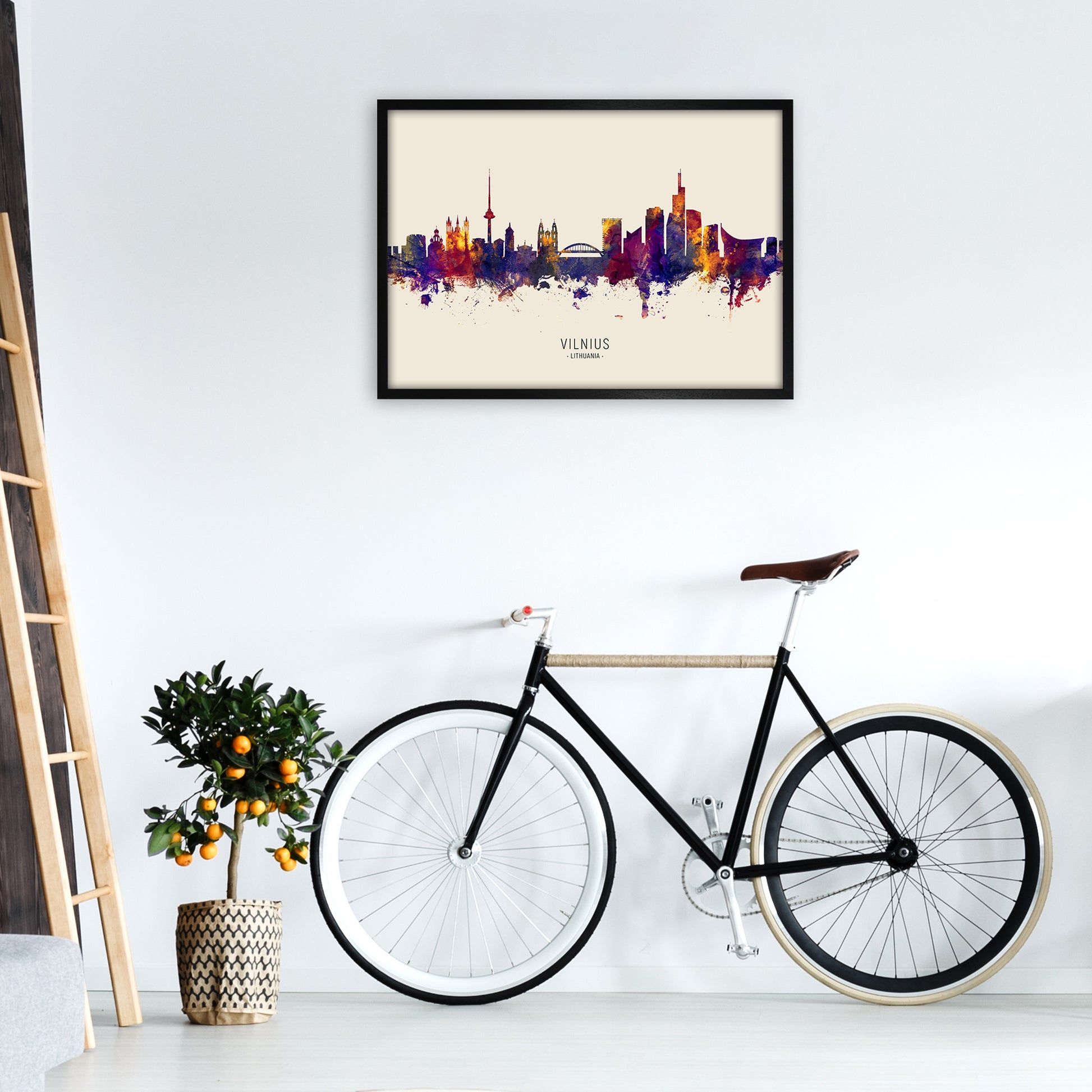 Vilnius Lithuania Skyline Autumn City Name Art Print by Michael Tompsett A1 White Frame