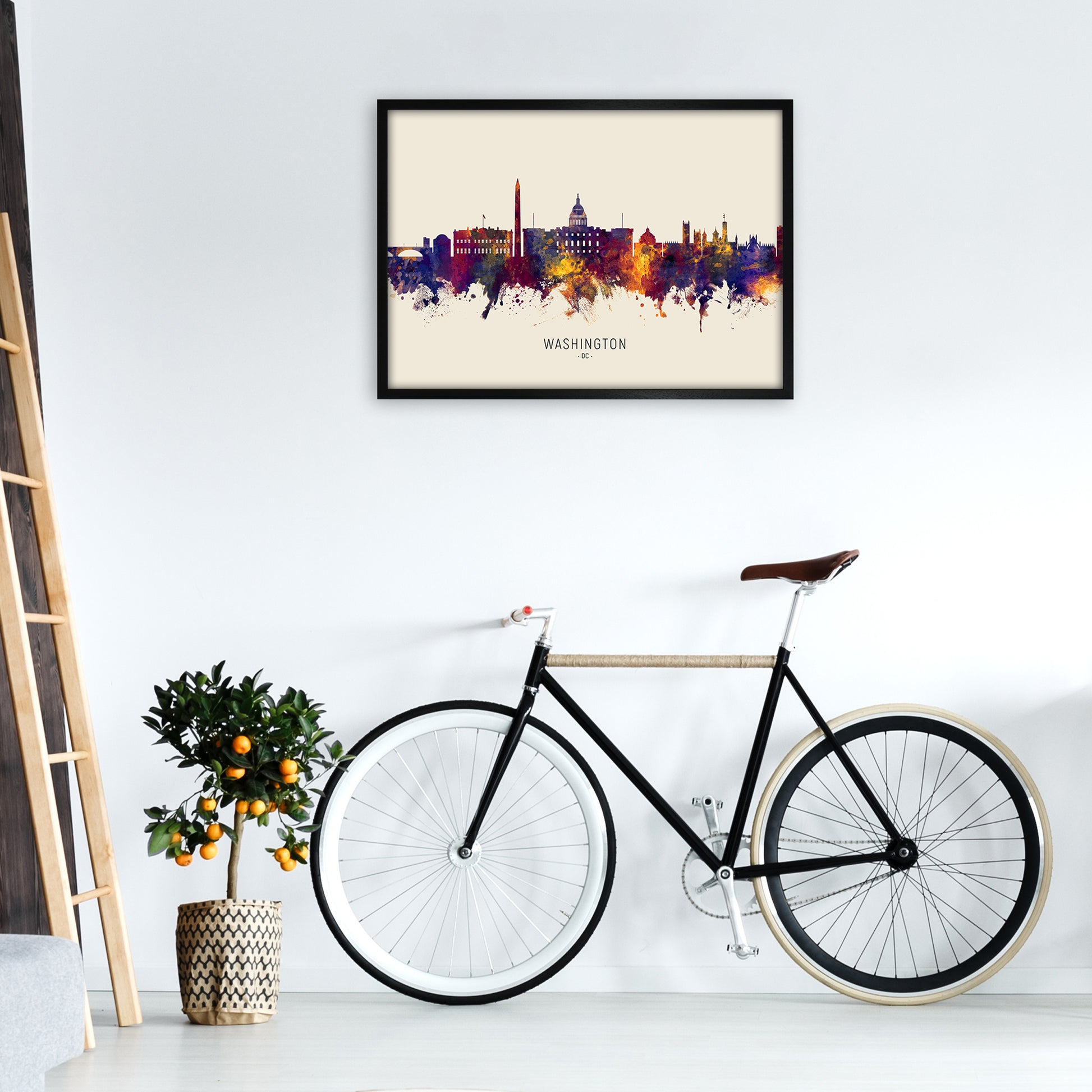 Washington Dc Skyline Autumn City Name Art Print by Michael Tompsett A1 White Frame