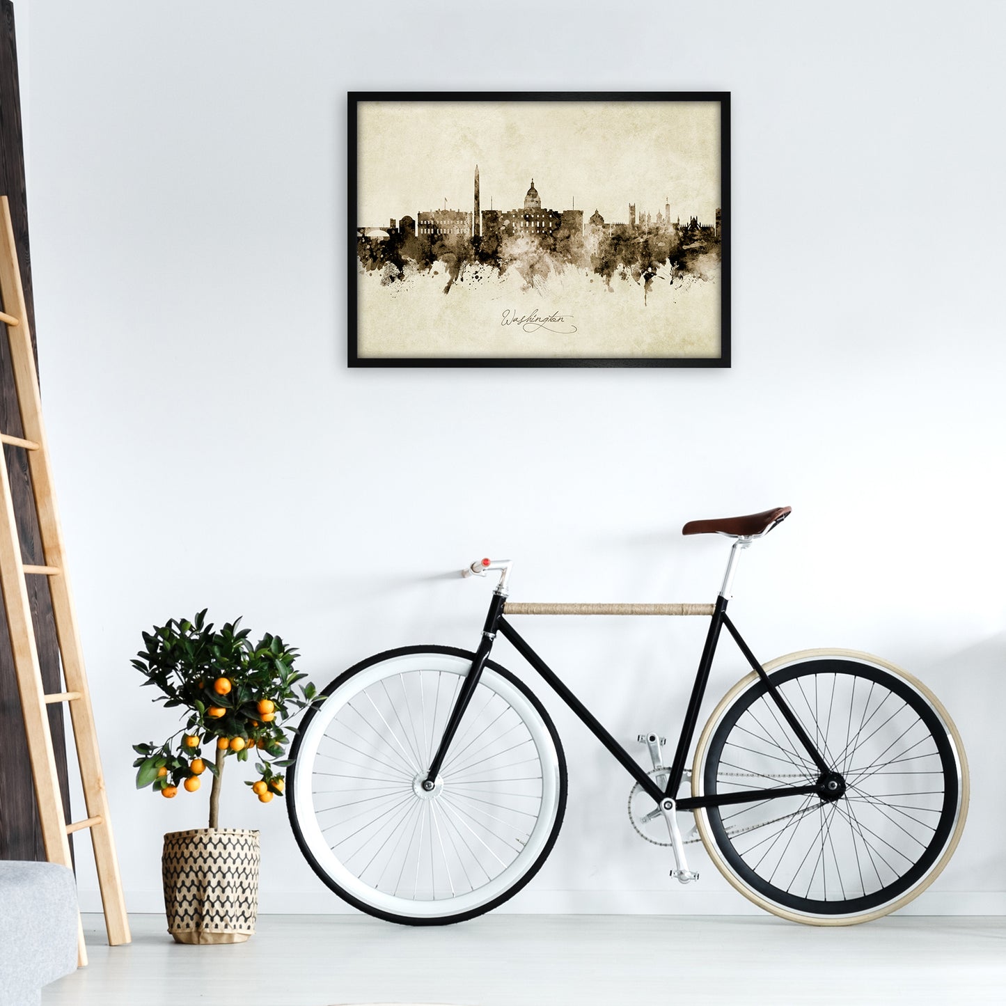 Washington Dc Skyline Vintage Art Print by Michael Tompsett A1 White Frame