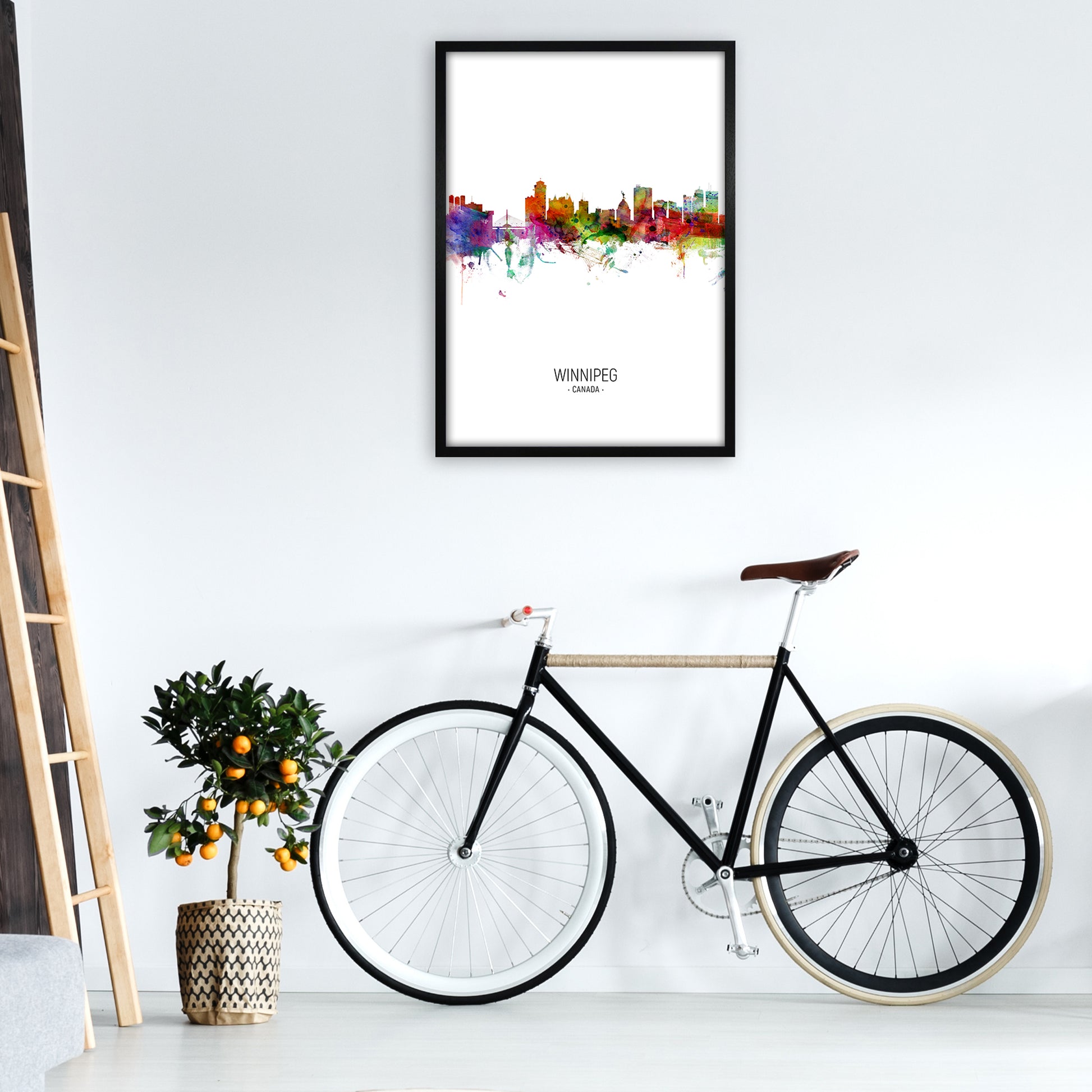 Winnipeg Canada Skyline Portrait Art Print by Michael Tompsett A1 White Frame