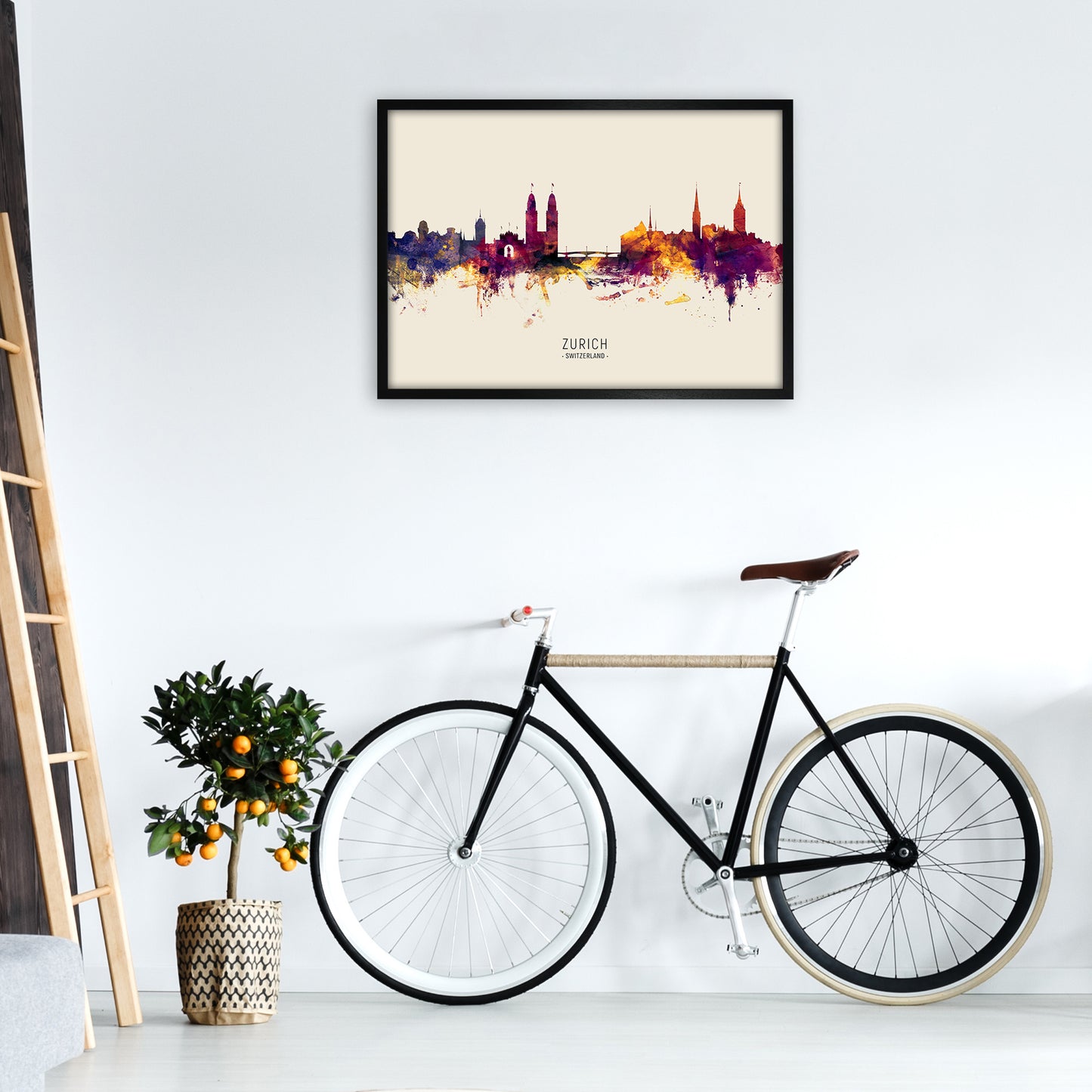 Zurich Switzerland Skyline Autumn City Name Art Print by Michael Tompsett A1 White Frame
