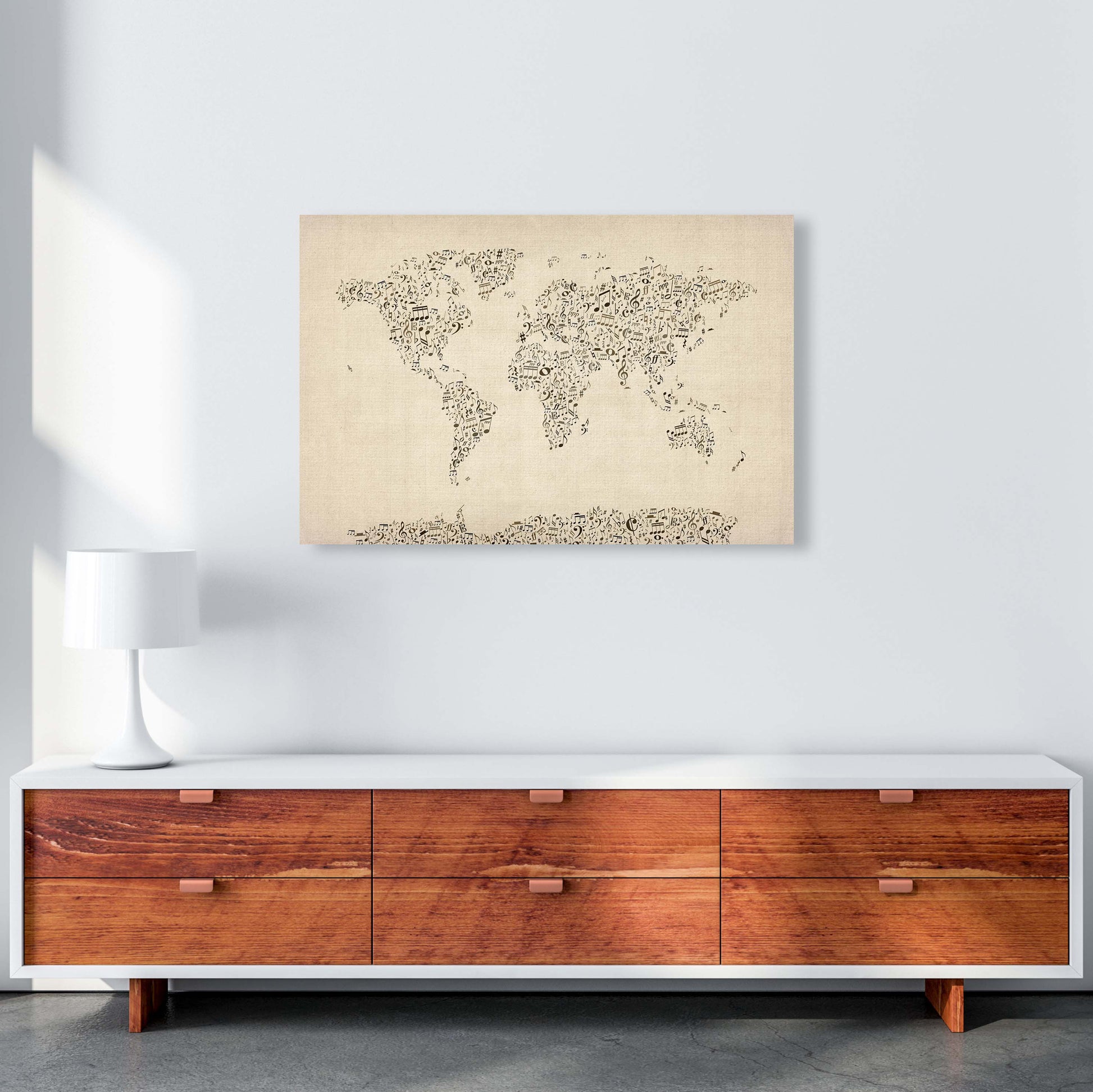 Music Notes Map of the World Art Print by Michael Tompsett A1 Canvas