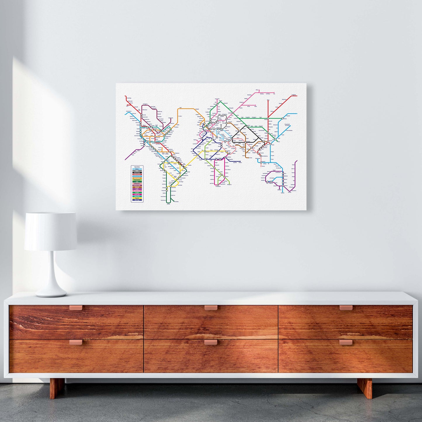 World Metro Map Underground Art Print by Michael Tompsett A1 Canvas