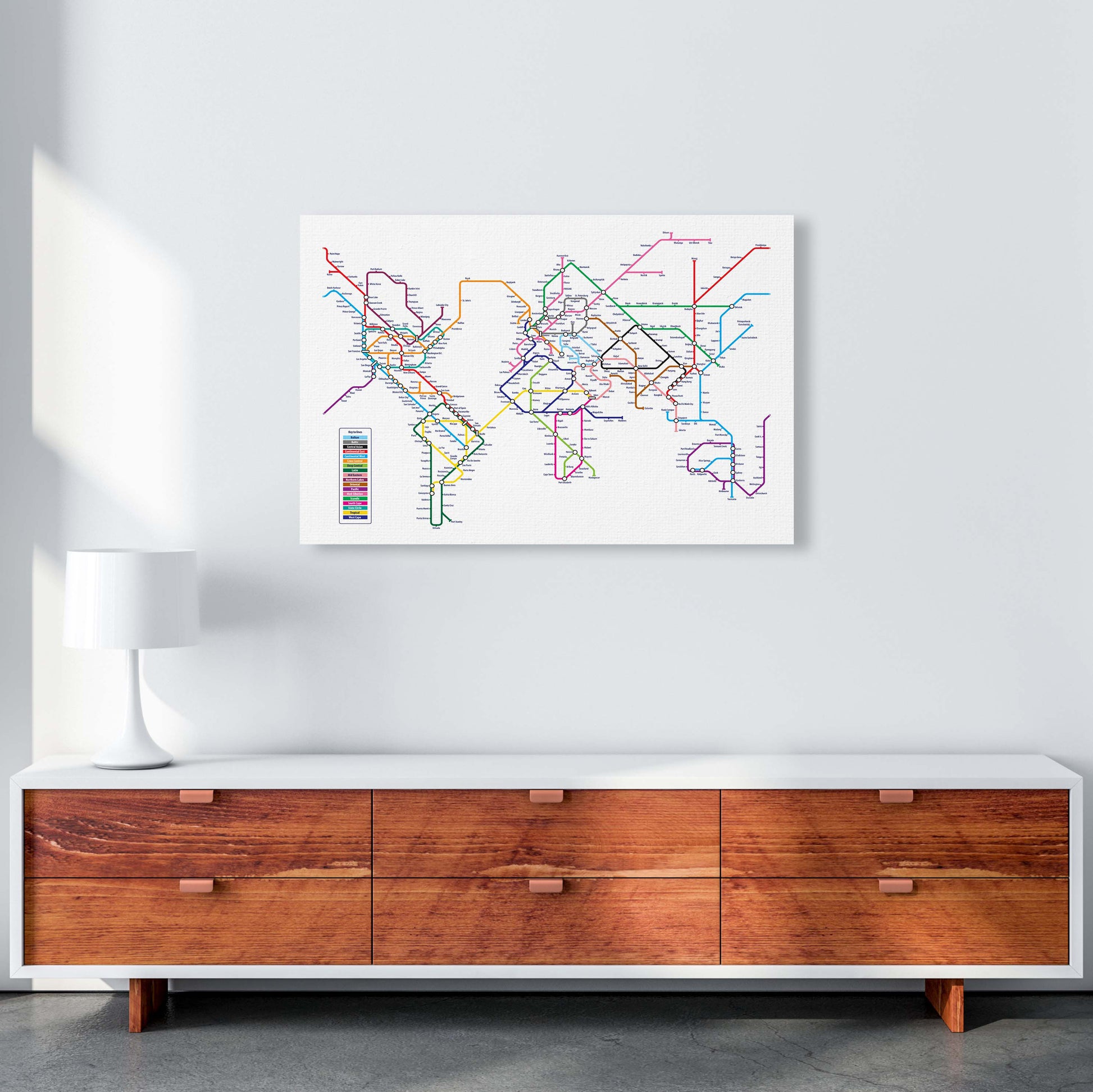 World Metro Map Underground Art Print by Michael Tompsett A1 Canvas
