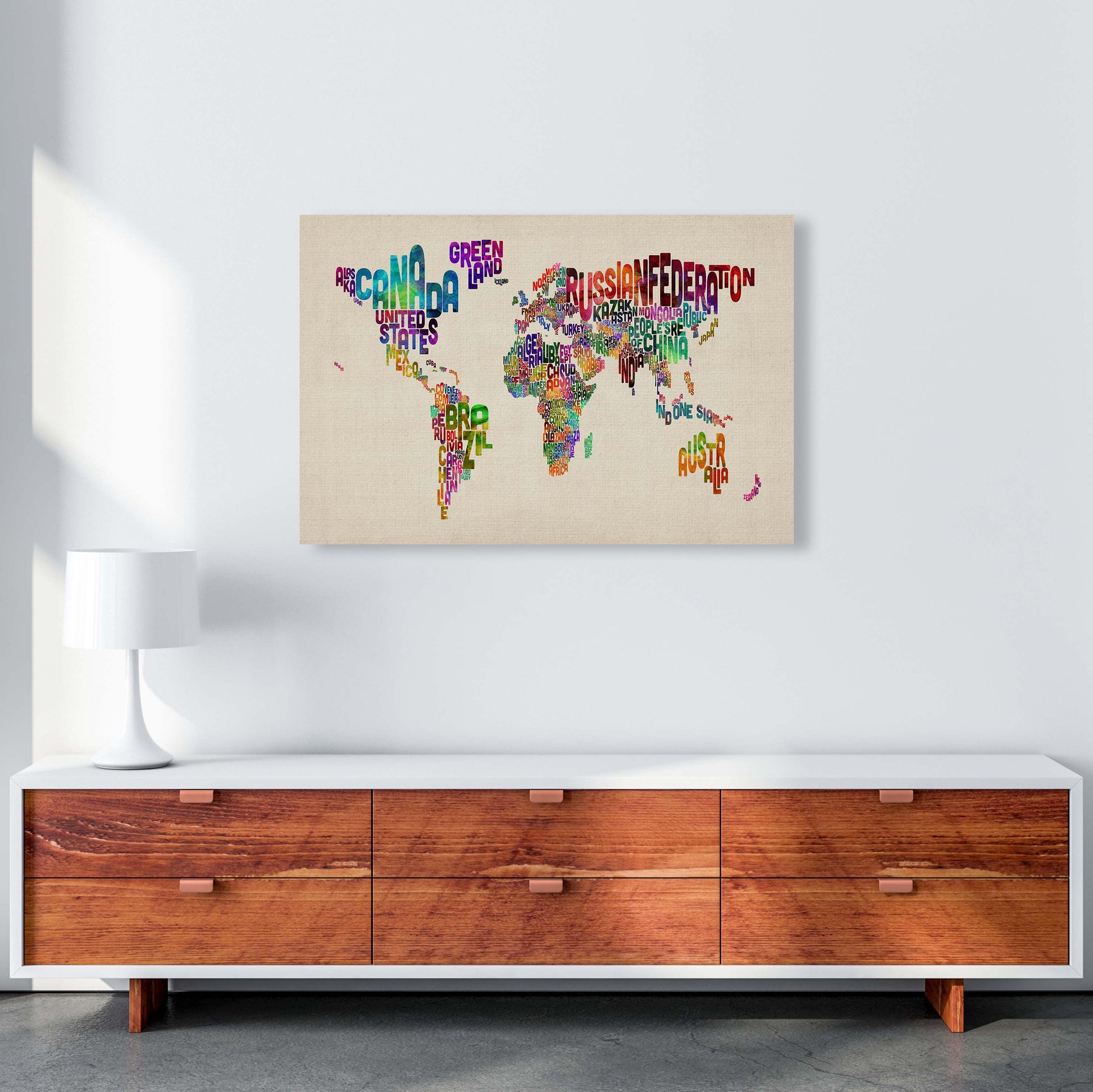 Text Map of the World Art Print by Michael Tompsett A1 Canvas