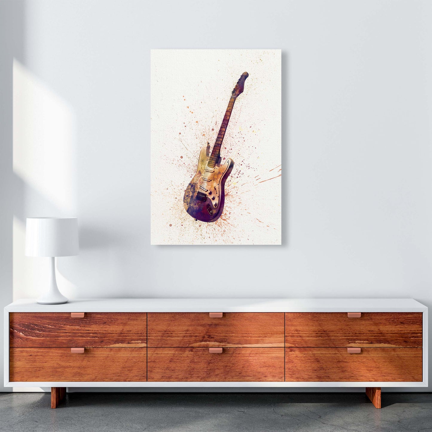 Electric Guitar Watercolour by Michael Tompsett A1 Canvas