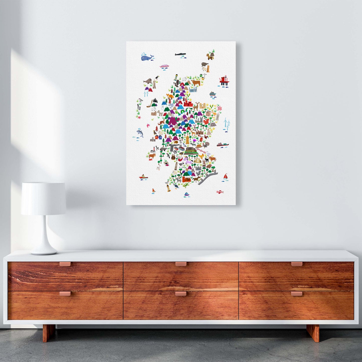 Animal Map of Scotland Nursery Print by Michael Tompsett A1 Canvas