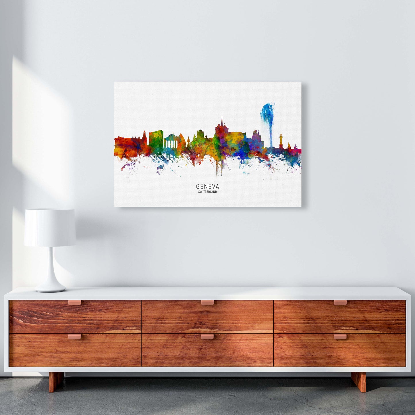 Geneva Switzerland Skyline Art Print by Michael Tompsett A1 Canvas