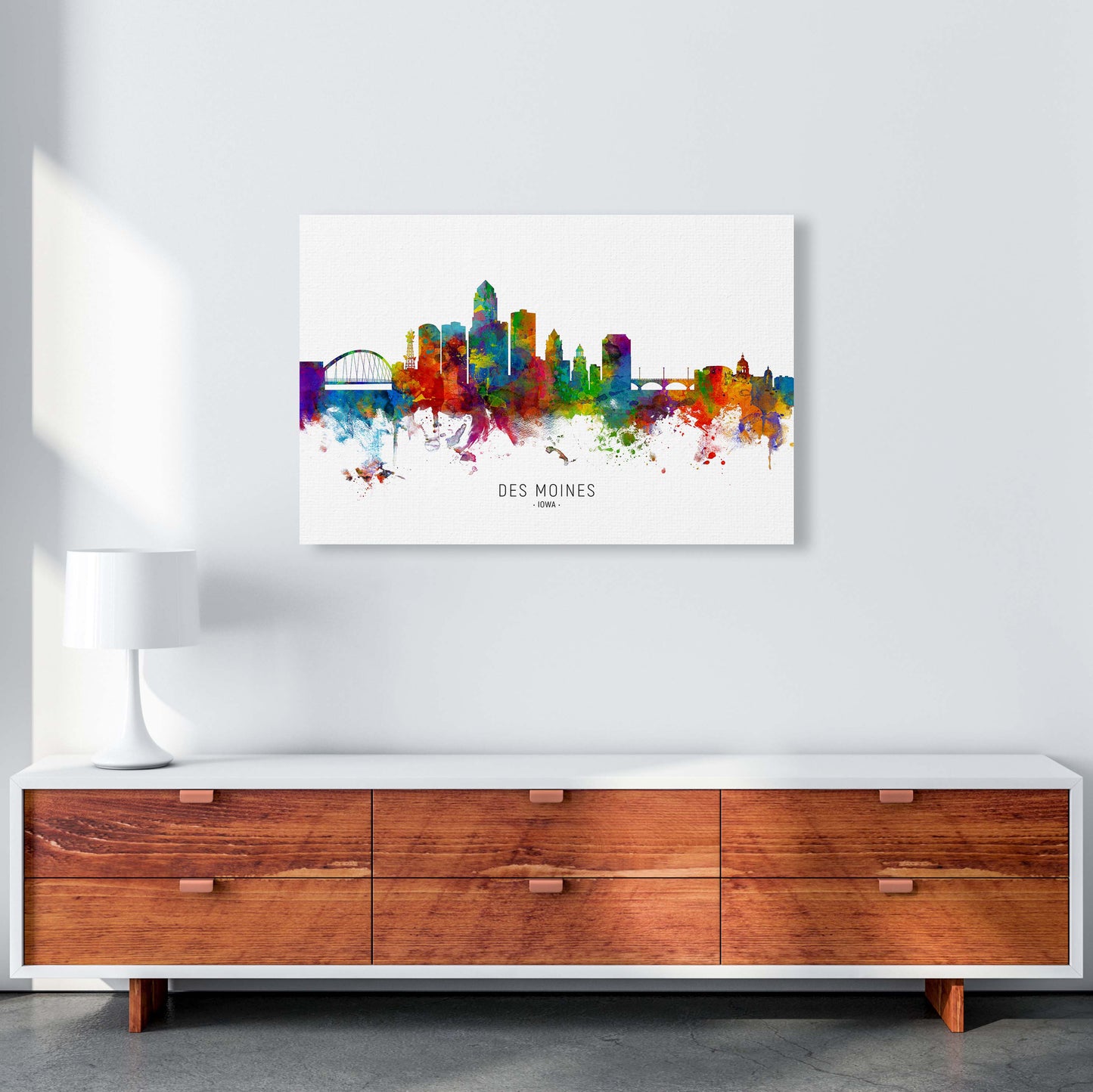 Des Moines Iowa Skyline Art Print by Michael Tompsett A1 Canvas