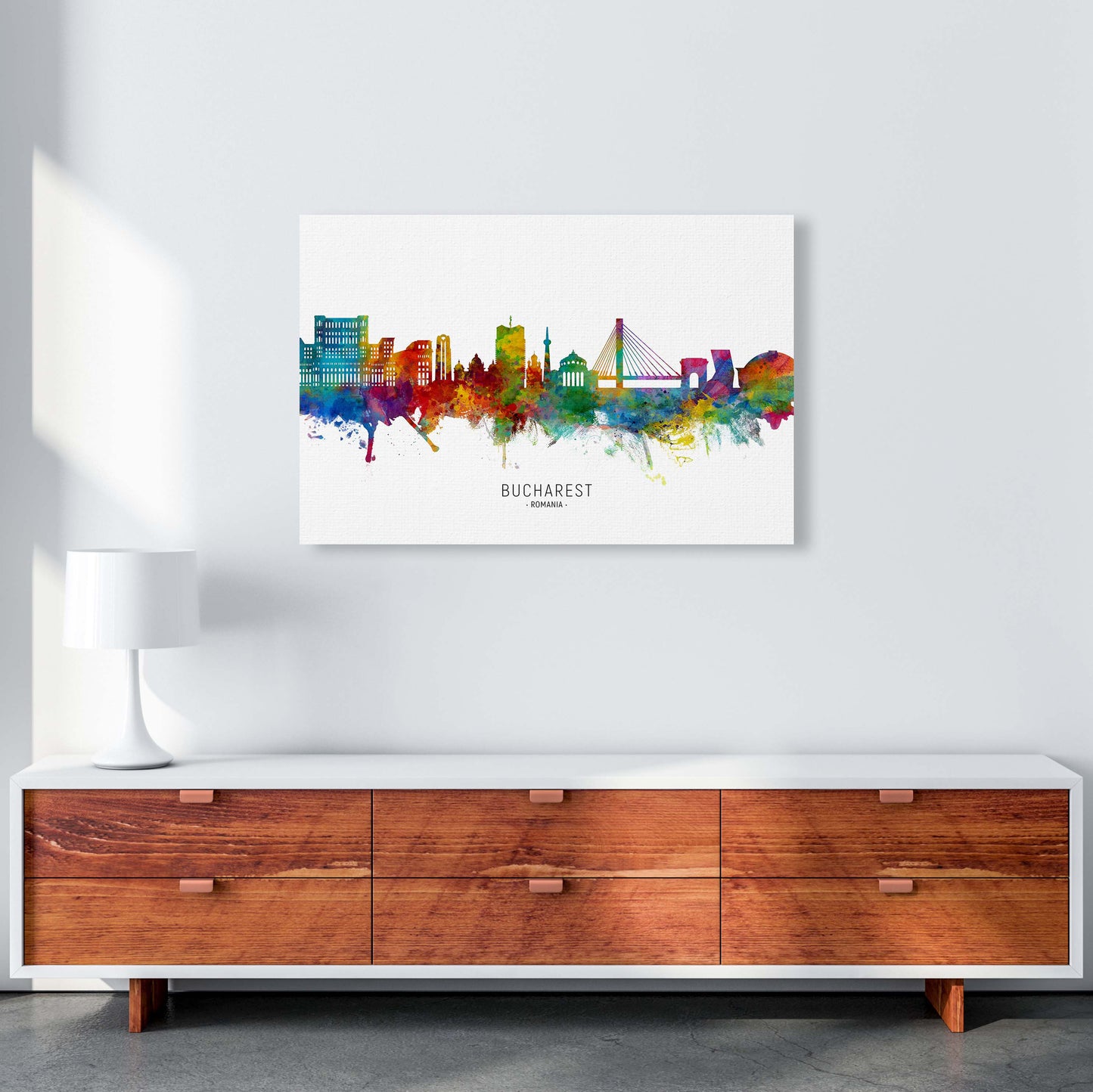 Bucharest Romania Skyline Art Print by Michael Tompsett A1 Canvas
