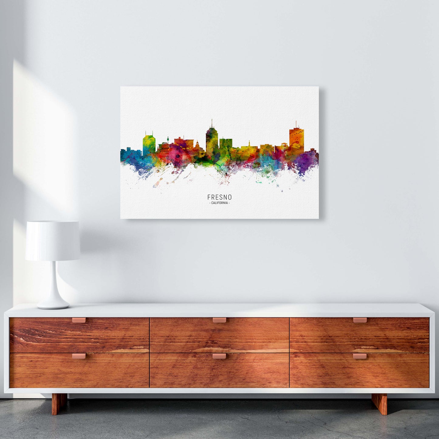 Fresno California Skyline Art Print by Michael Tompsett A1 Canvas