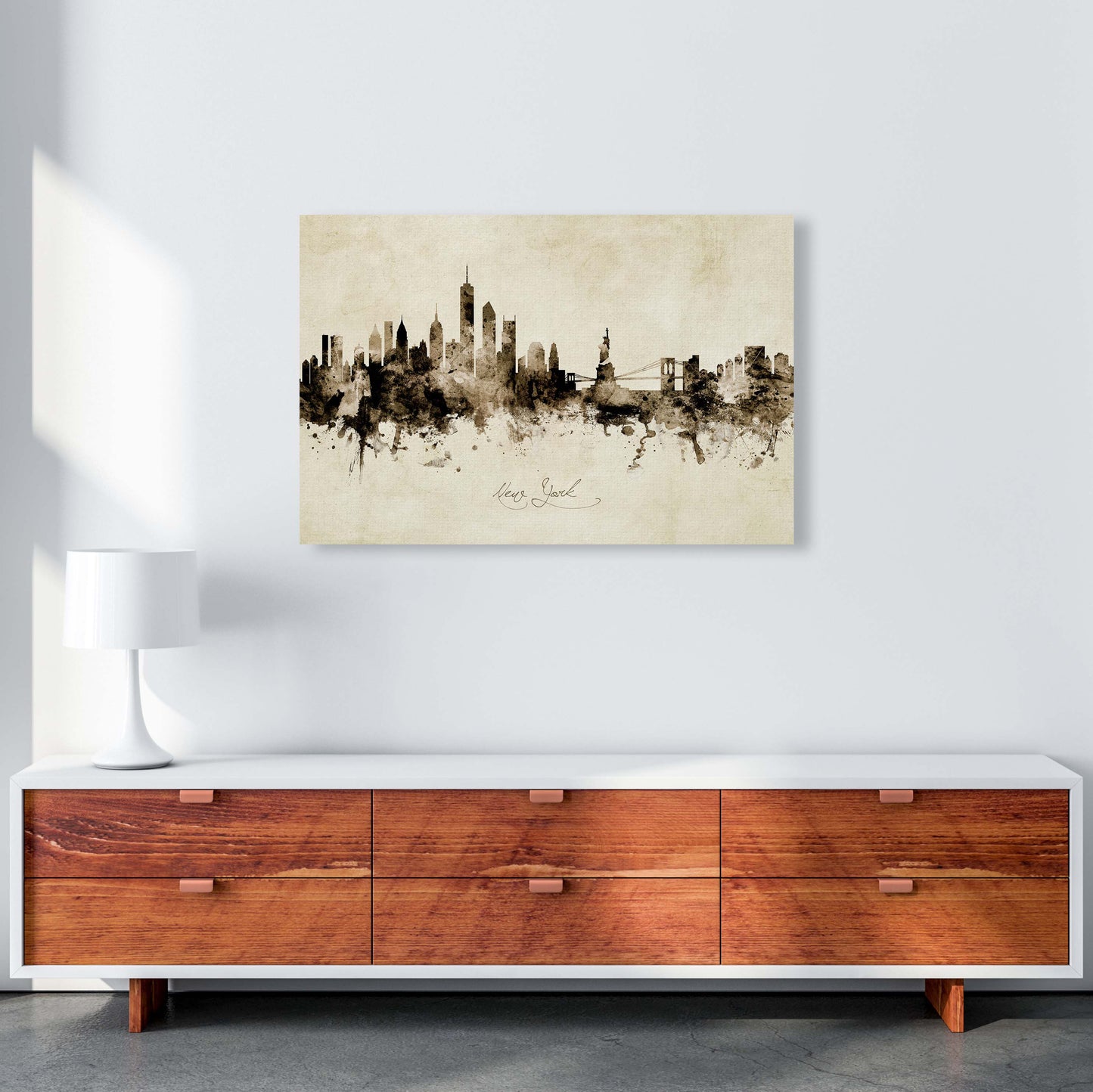 New York New York Skyline Vintage Print by Michael Tompsett A1 Canvas