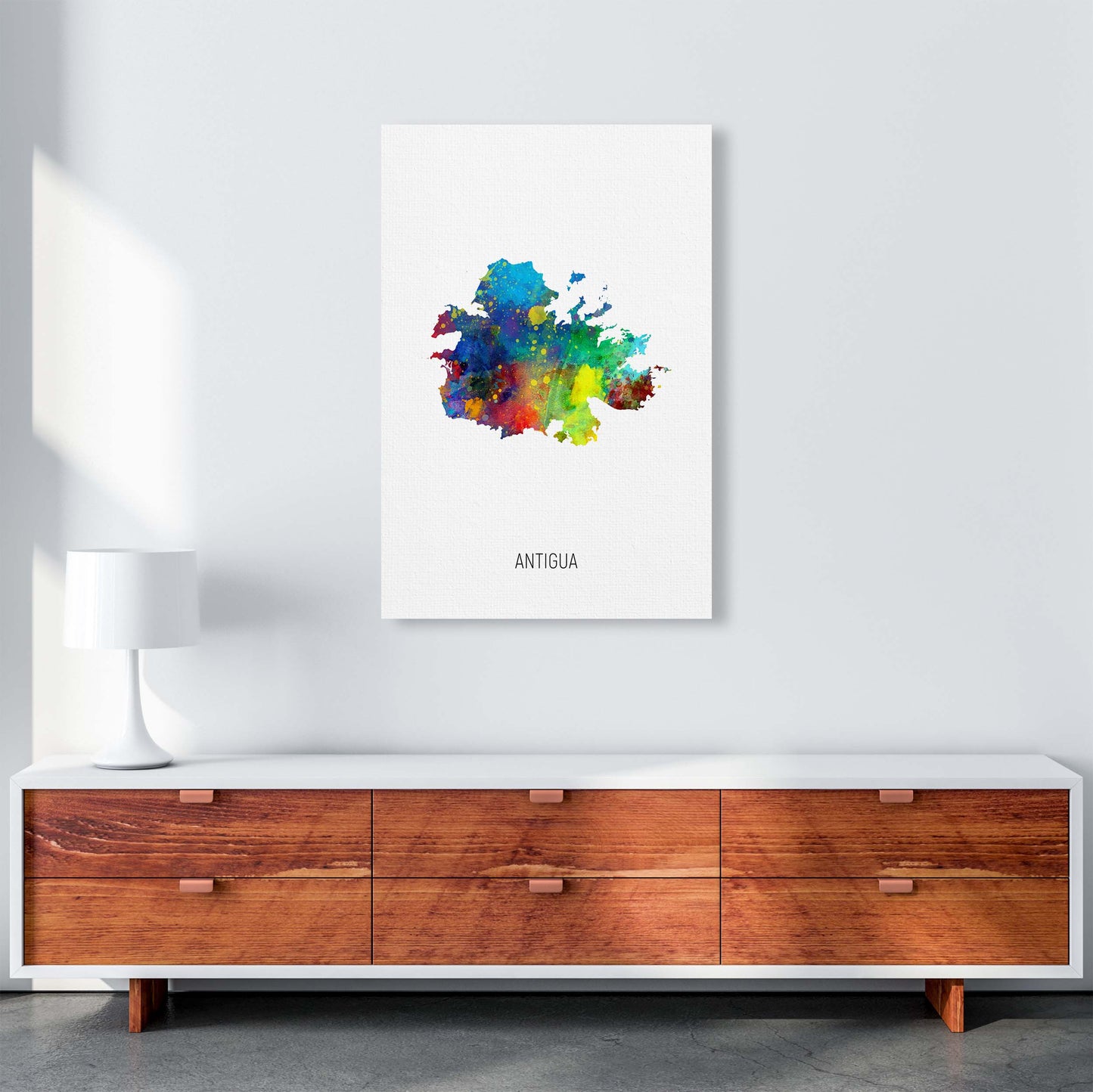 Antigua Watercolour Map Art Print by Michael Tompsett A1 Canvas