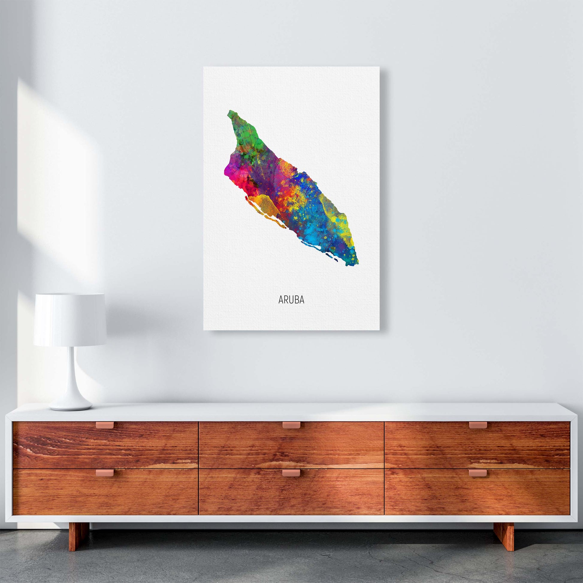 Aruba Watercolour Map Art Print by Michael Tompsett A1 Canvas