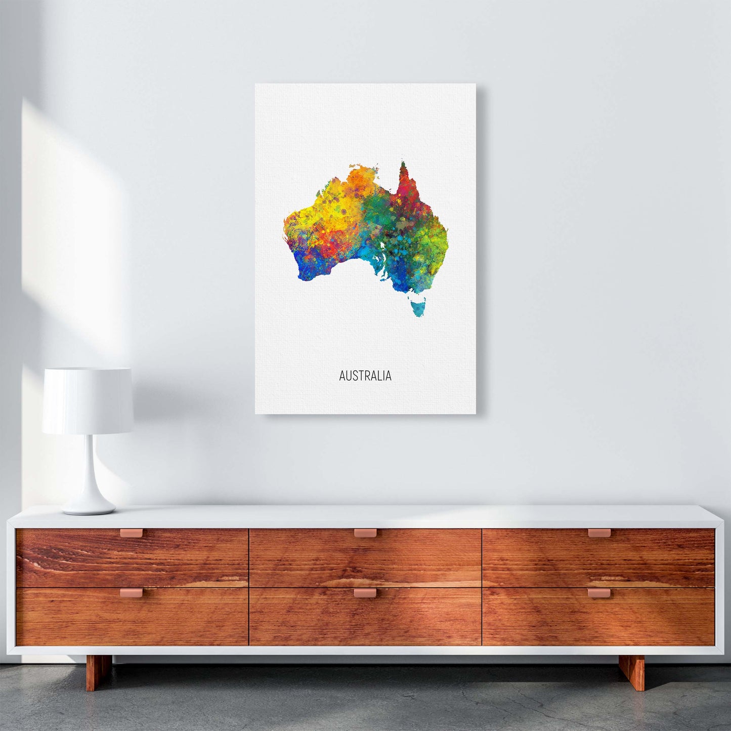 Australia Watercolour Map Art Print by Michael Tompsett A1 Canvas