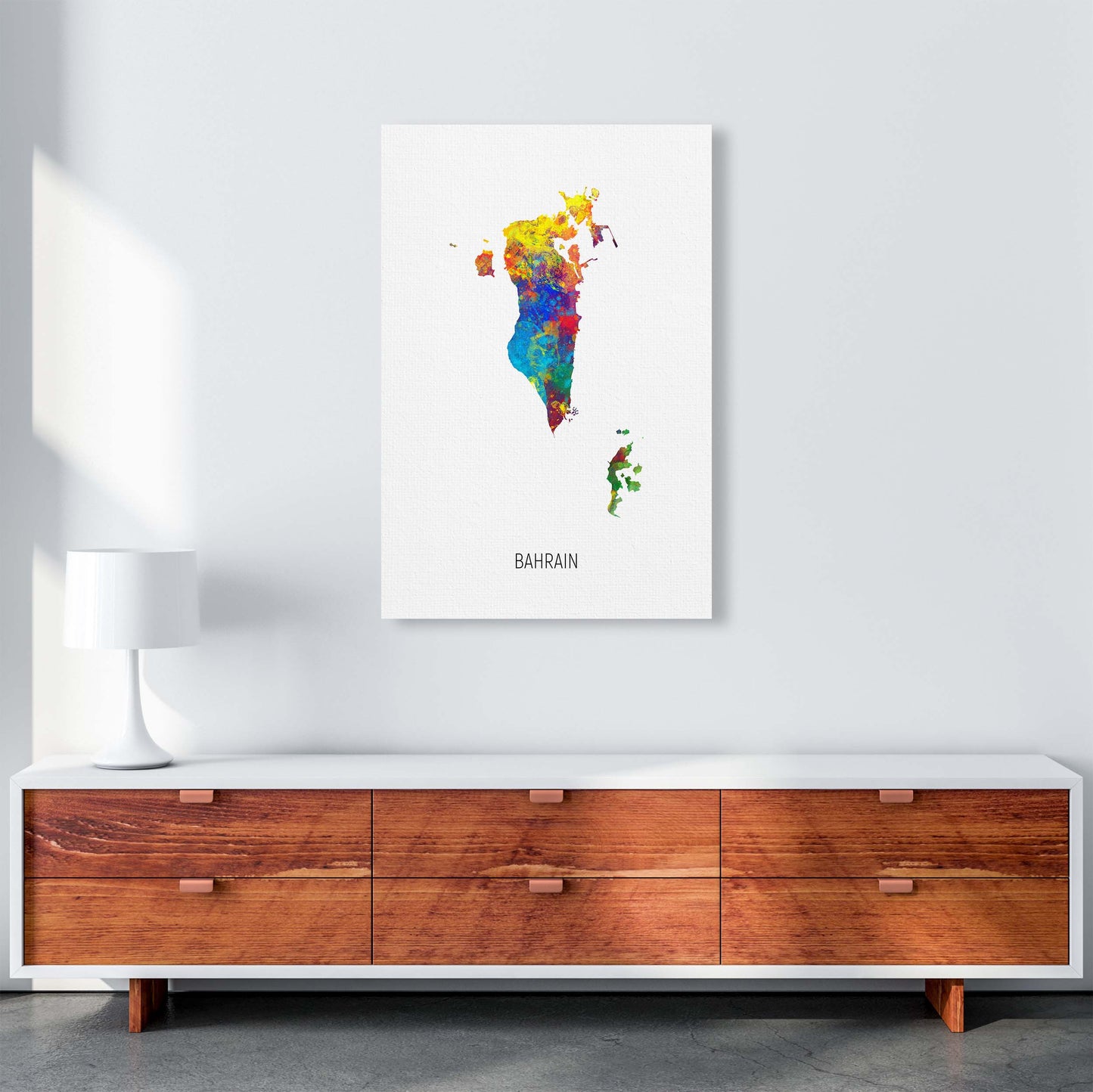 Bahrain Watercolour Map Art Print by Michael Tompsett A1 Canvas