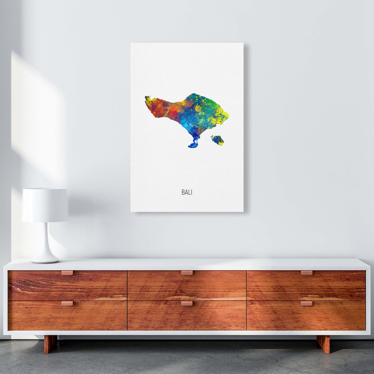 Bali Watercolour Map Art Print by Michael Tompsett A1 Canvas