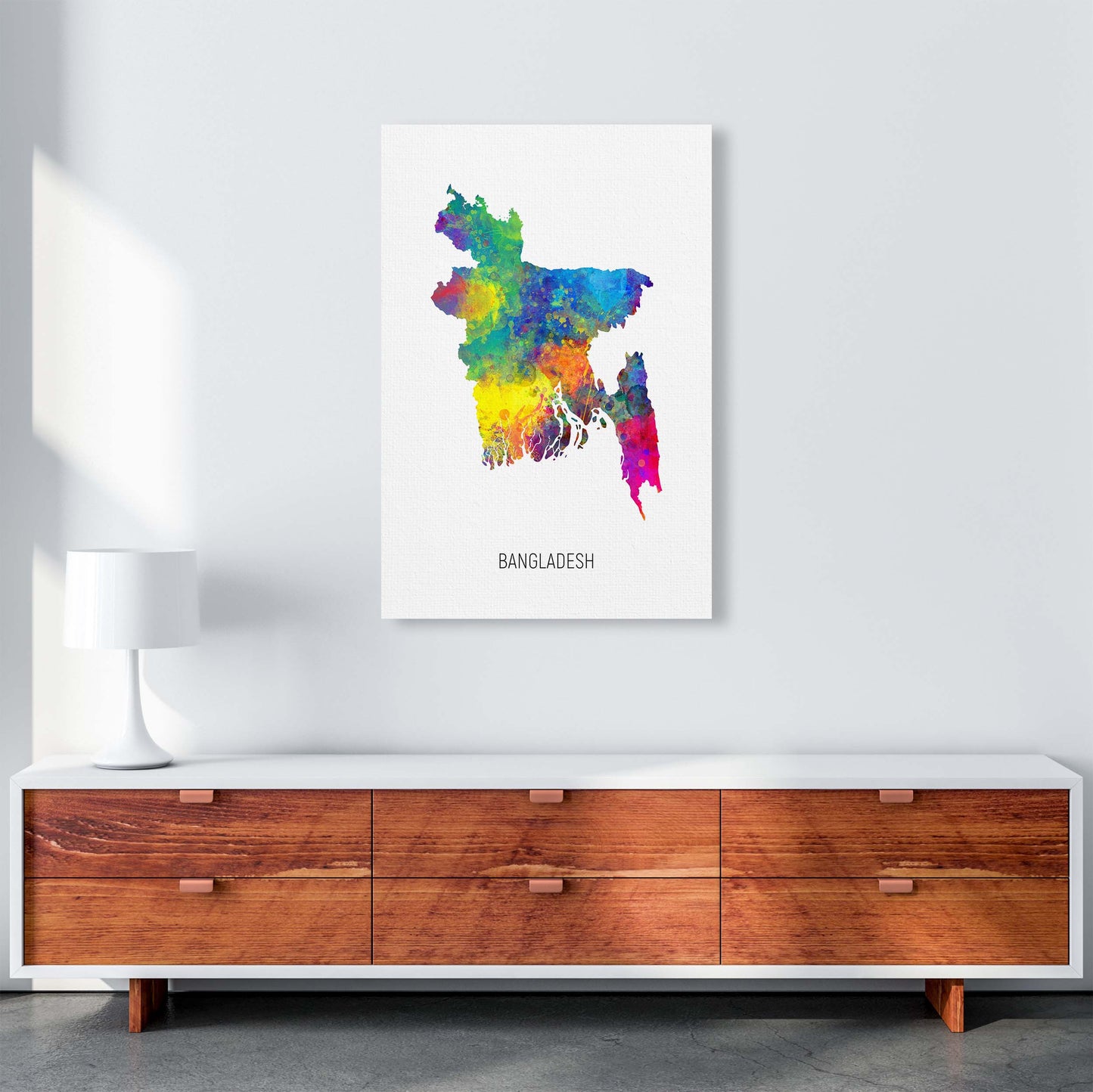 Bangladesh Watercolour Map Art Print by Michael Tompsett A1 Canvas