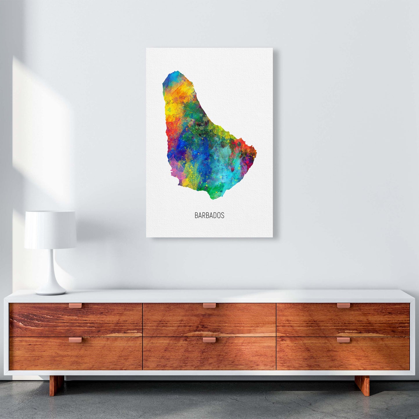 Barbados Watercolour Map Art Print by Michael Tompsett A1 Canvas