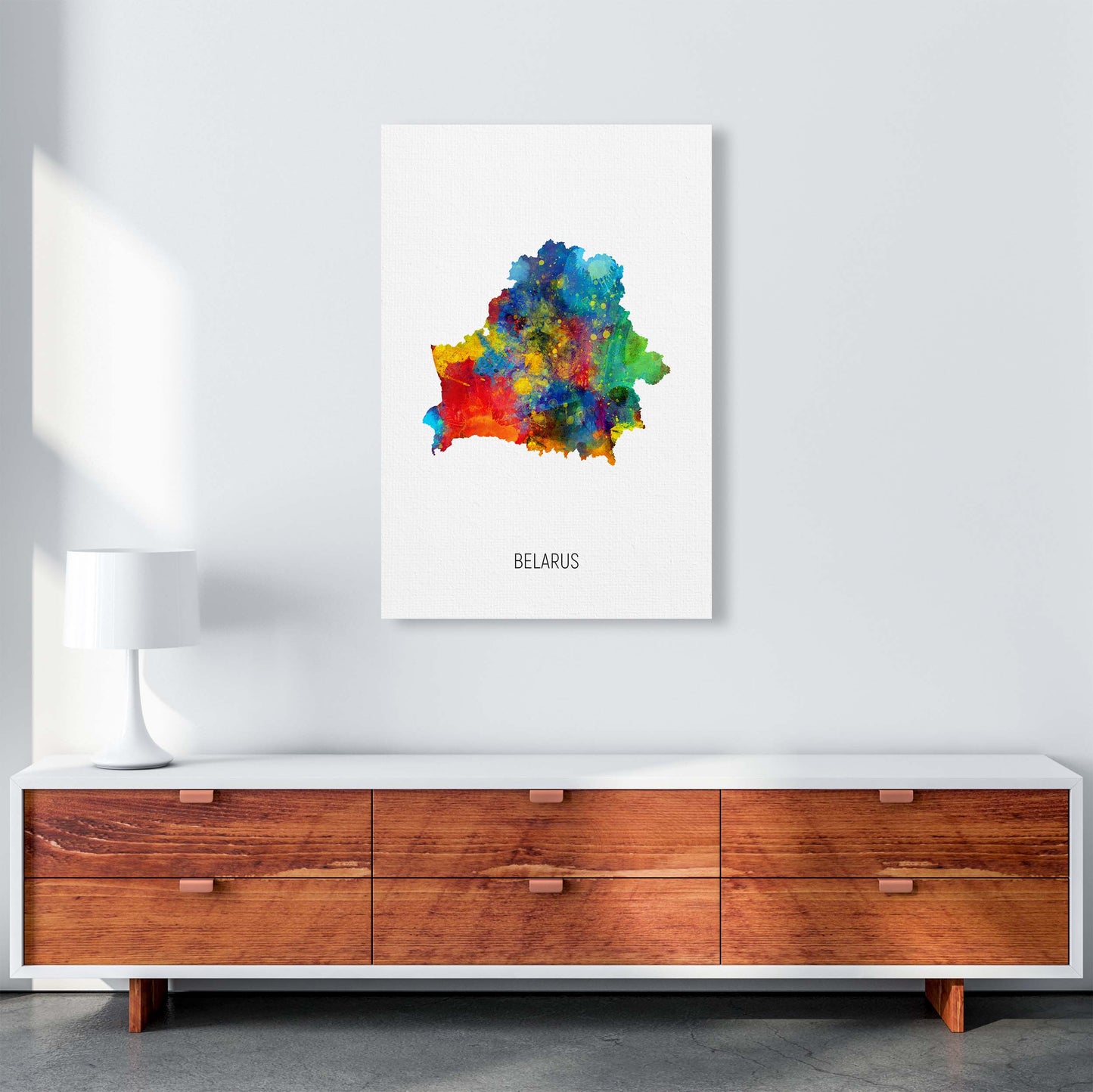 Belarus Watercolour Map Art Print by Michael Tompsett A1 Canvas