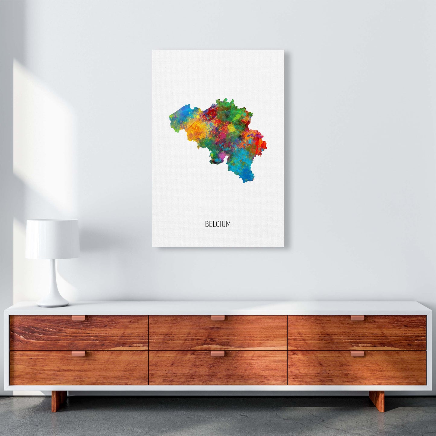Belgium Watercolour Map Art Print by Michael Tompsett A1 Canvas