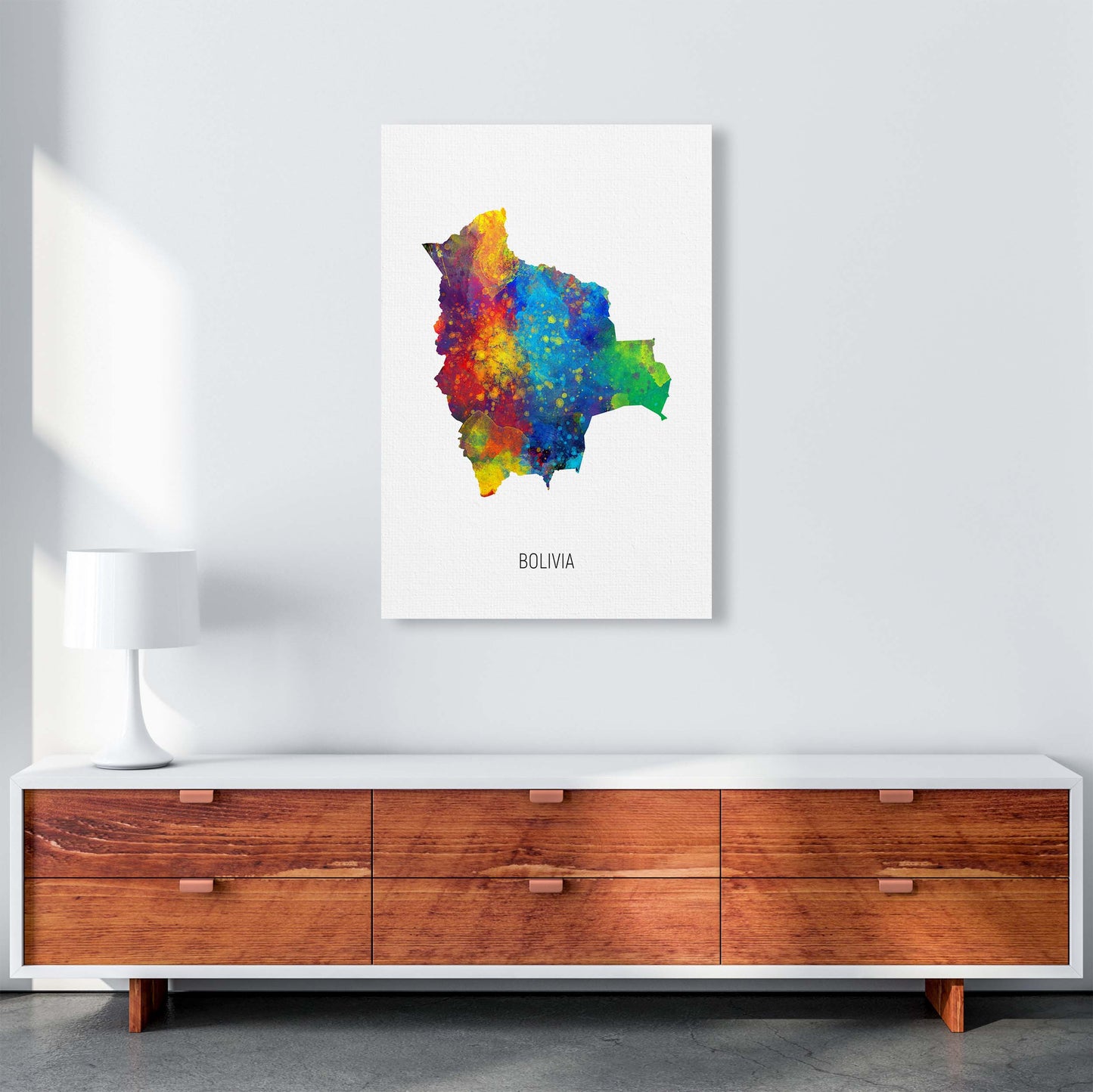 Bolivia Watercolour Map Art Print by Michael Tompsett A1 Canvas