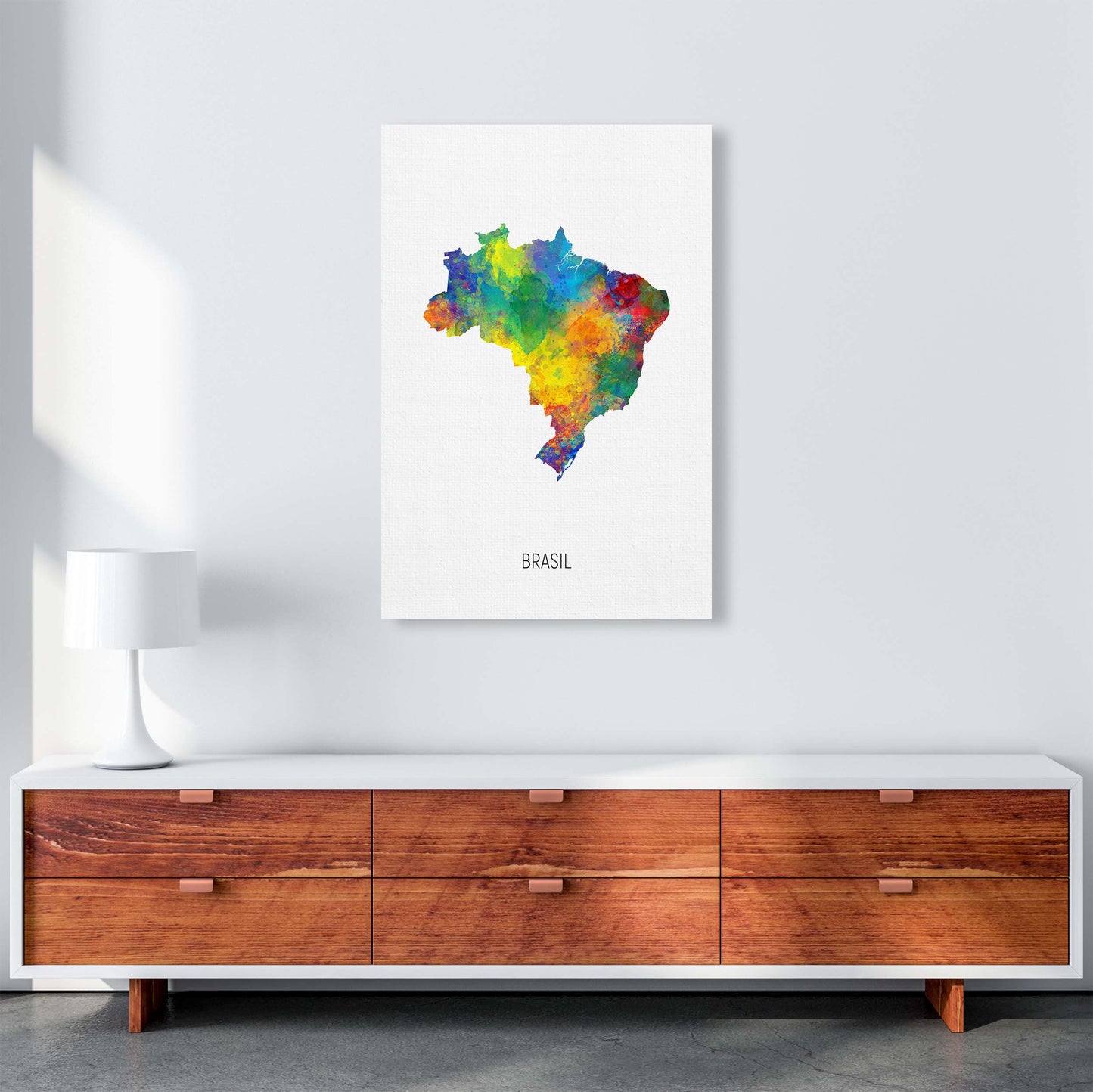 Brasil Watercolour Map Art Print by Michael Tompsett A1 Canvas