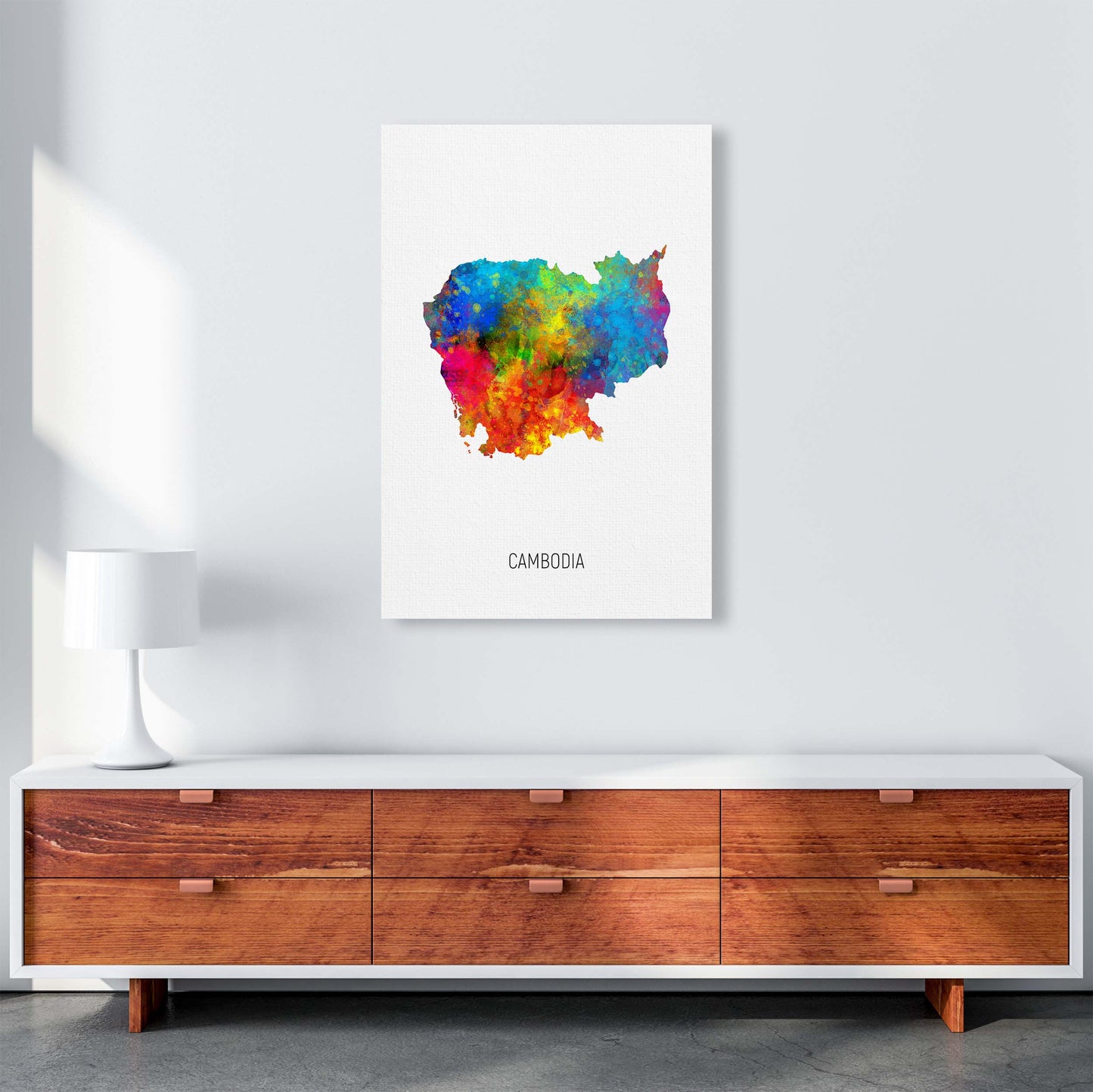 Cambodia Watercolour Map Art Print by Michael Tompsett A1 Canvas