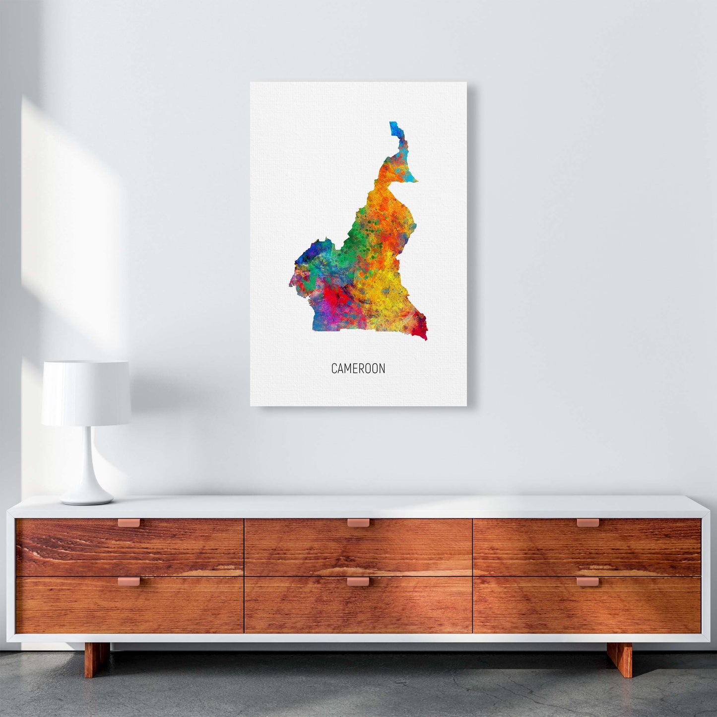 Cameroon Watercolour Map Art Print by Michael Tompsett A1 Canvas