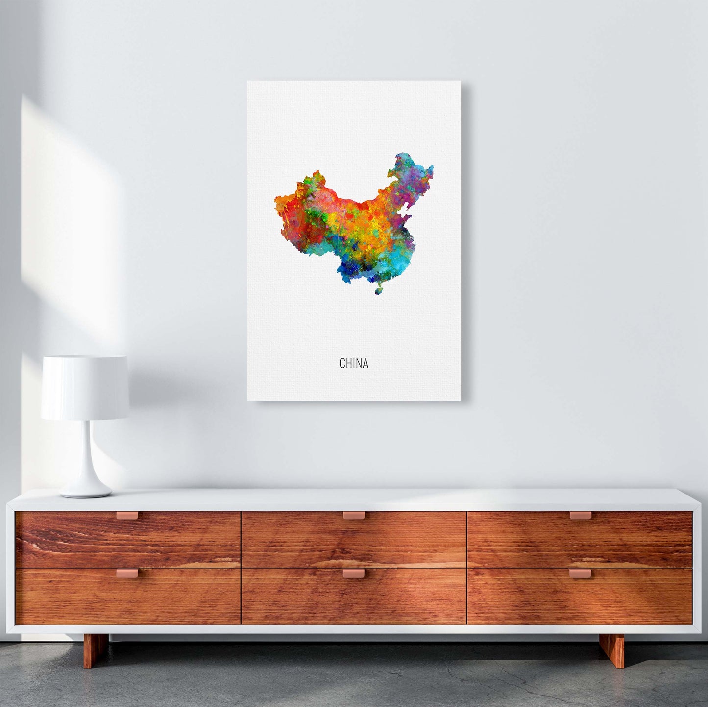 China Watercolour Map Art Print by Michael Tompsett A1 Canvas