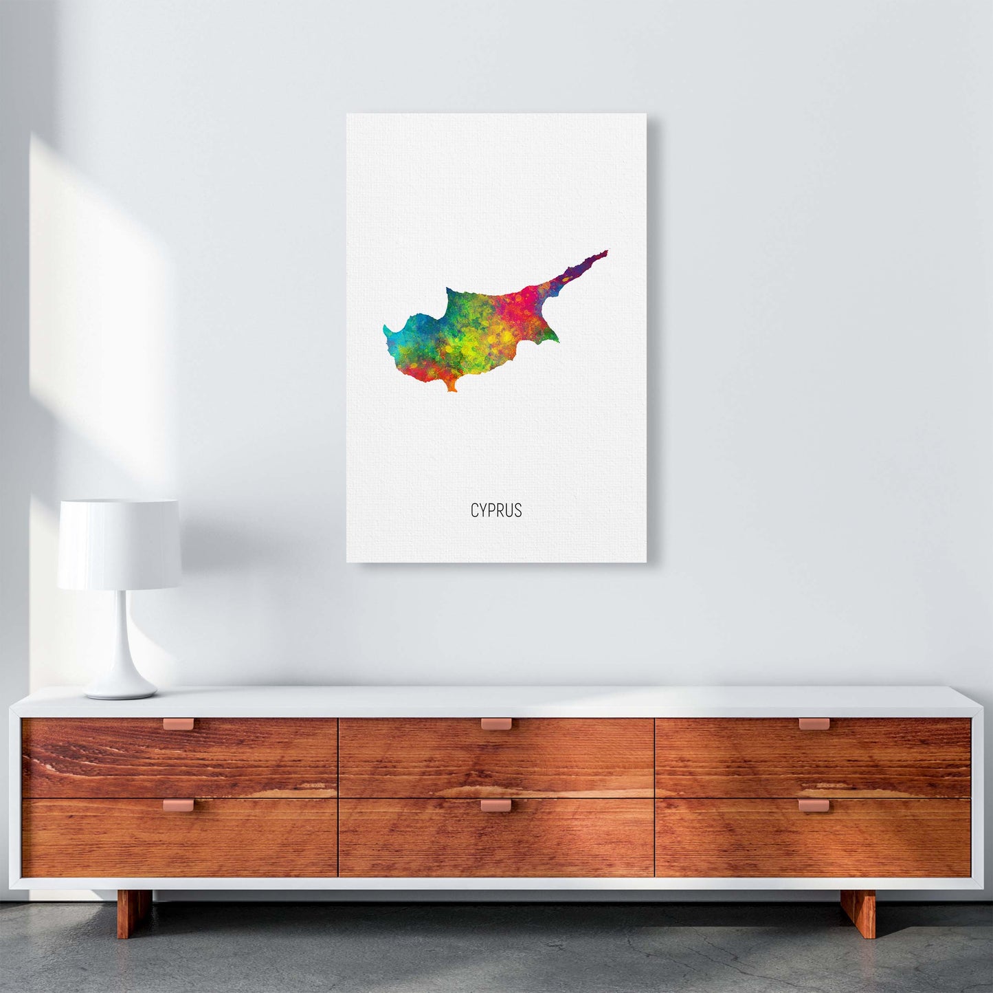 Cyprus Watercolour Map Art Print by Michael Tompsett A1 Canvas