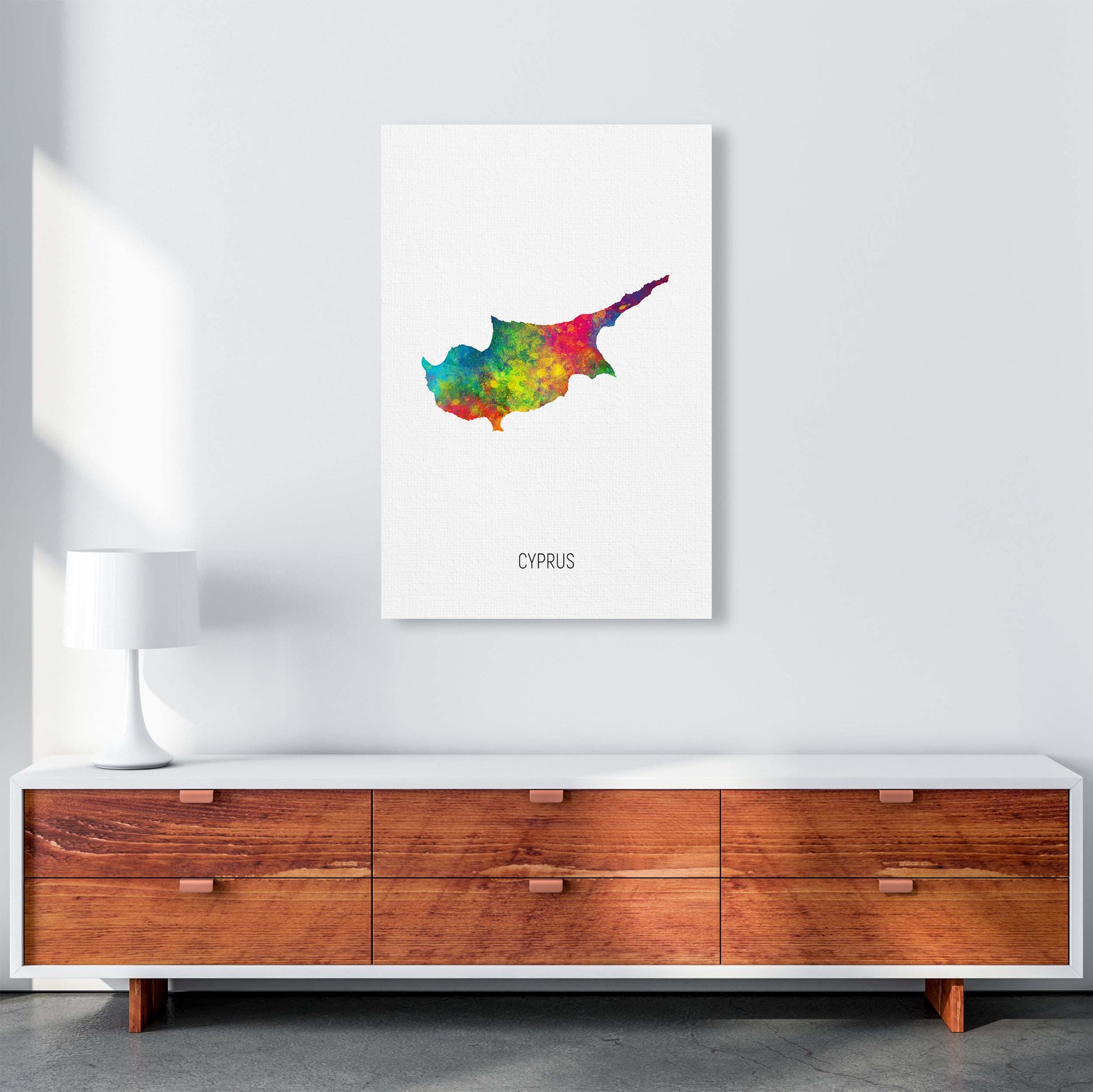 Cyprus Watercolour Map Art Print by Michael Tompsett A1 Canvas