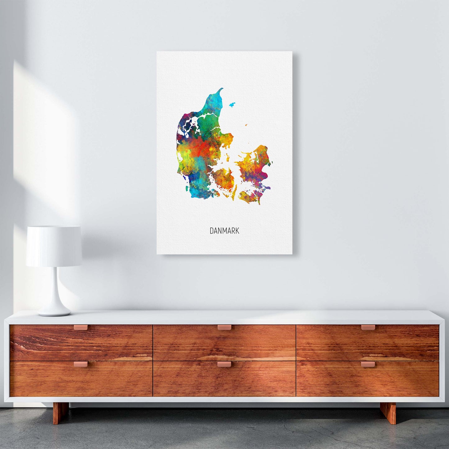 Danmark Watercolour Map Art Print by Michael Tompsett A1 Canvas
