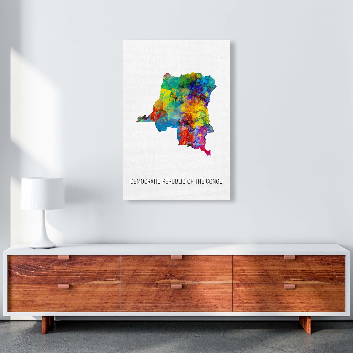 Democratic Republic Of The Congo Watercolour Map by Michael Tompsett A1 Canvas