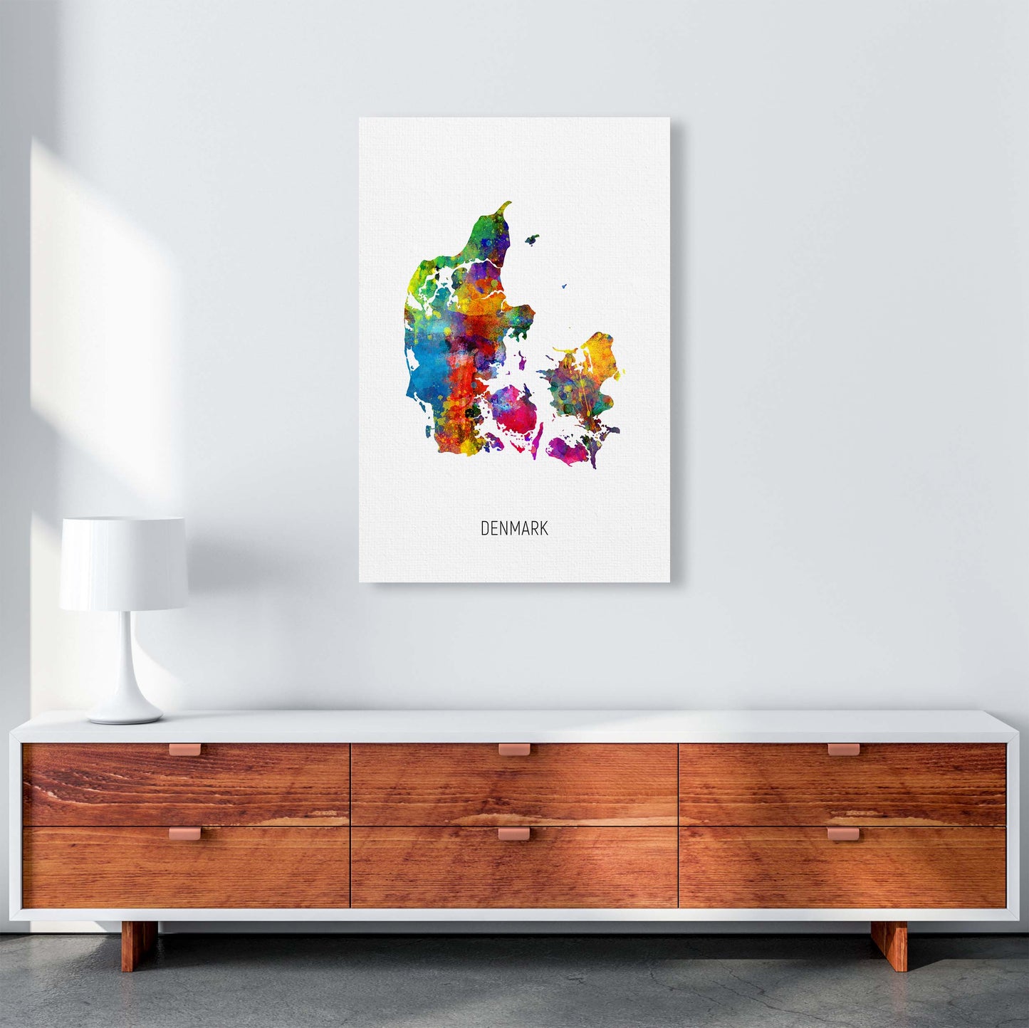 Denmark Watercolour Map Art Print by Michael Tompsett A1 Canvas