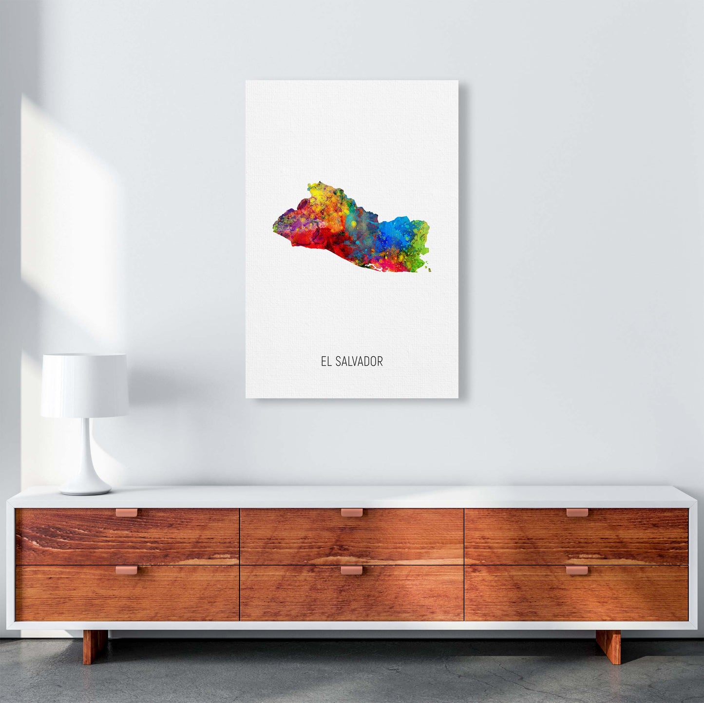 El Salvador Watercolour Map Art Print by Michael Tompsett A1 Canvas