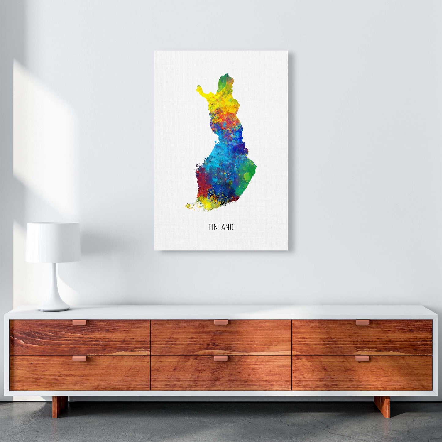 Finland Watercolour Map Art Print by Michael Tompsett A1 Canvas