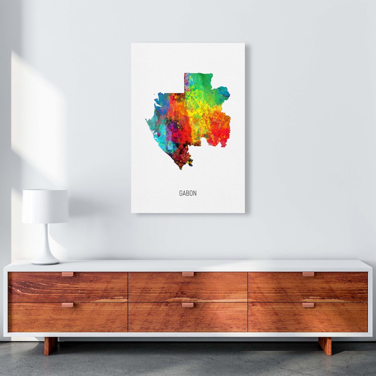 Gabon Watercolour Map Art Print by Michael Tompsett A1 Canvas