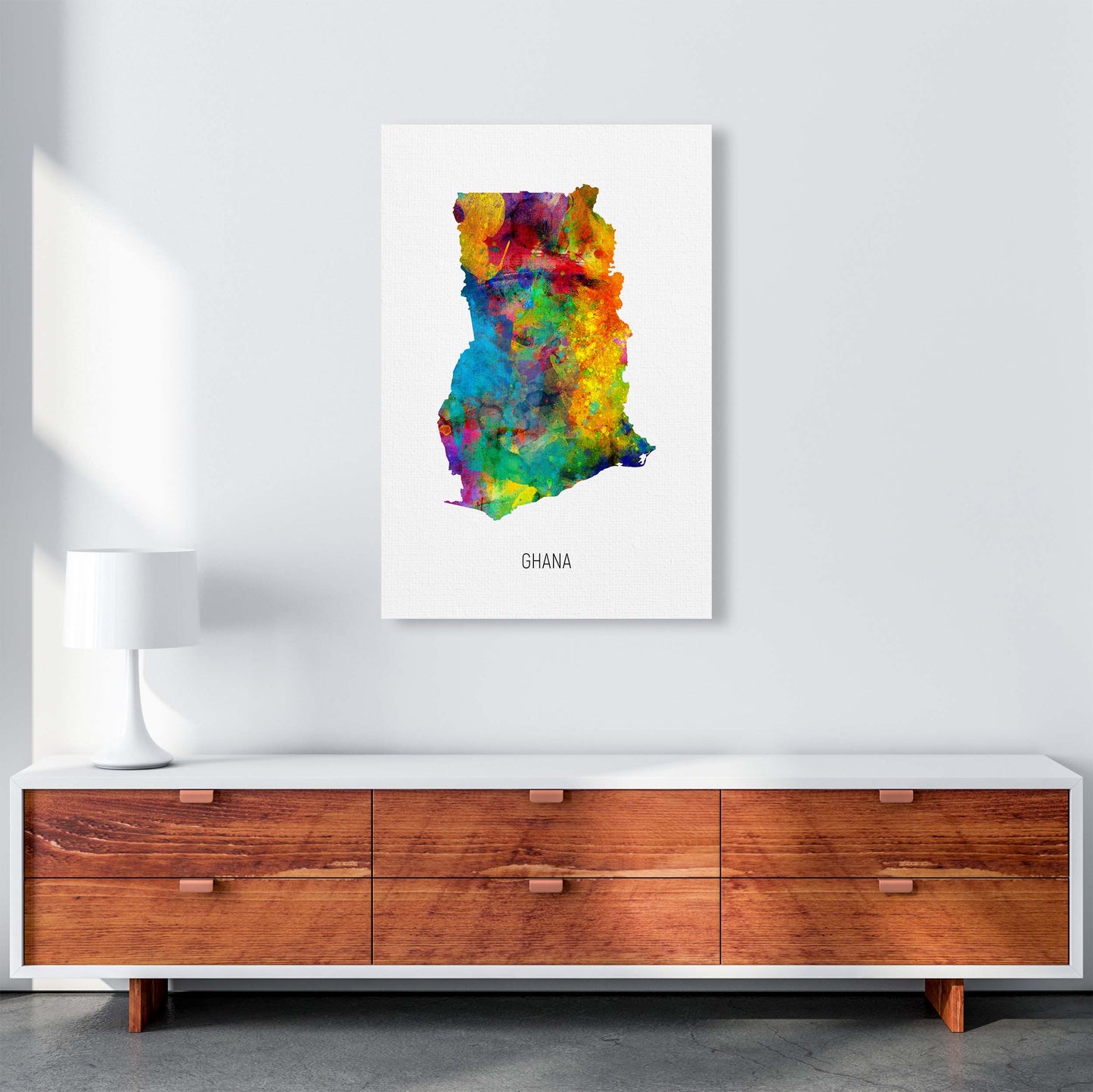Ghana Watercolour Map Art Print by Michael Tompsett A1 Canvas